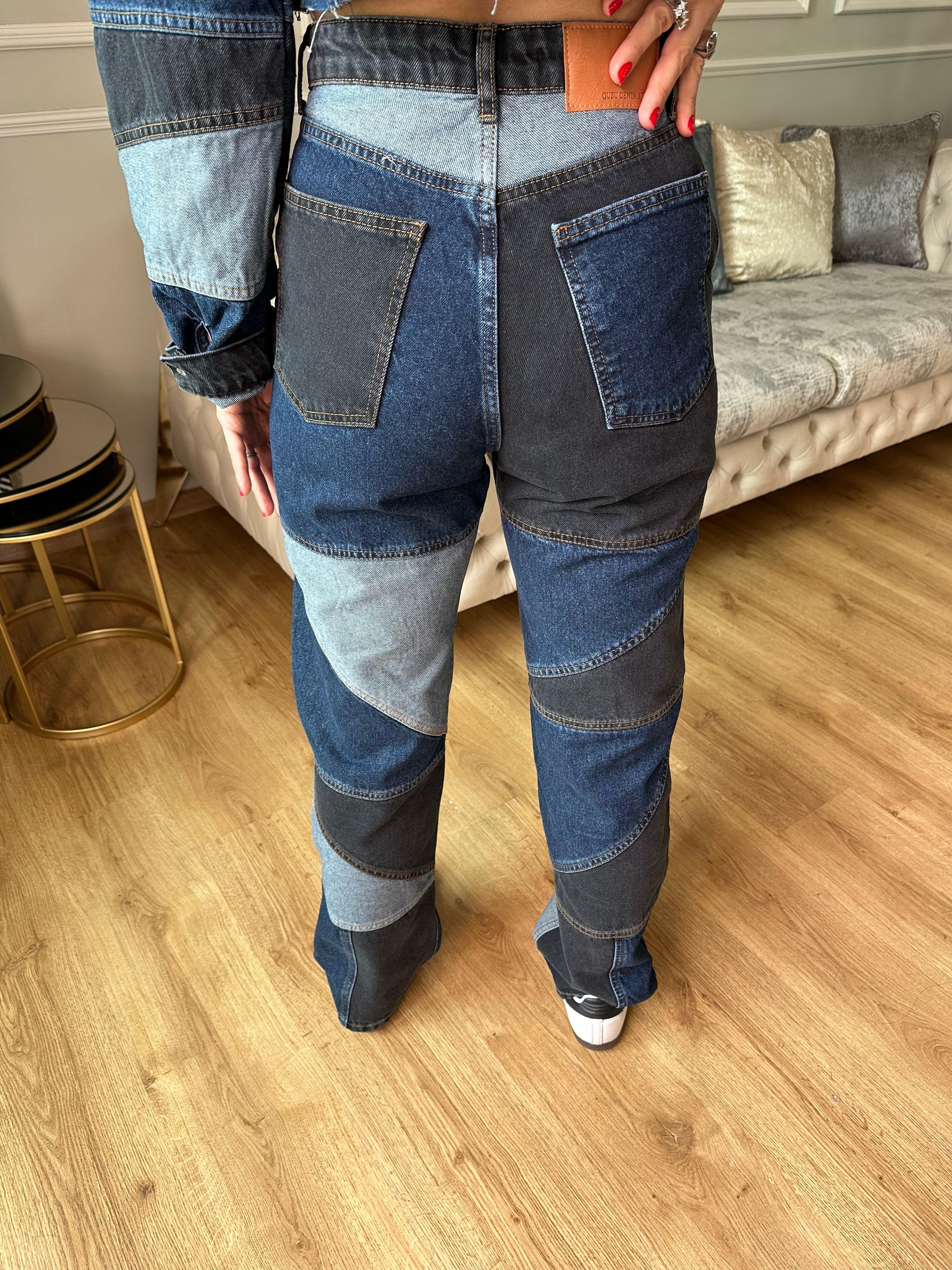 8472 Parçalı Kot Pantolon