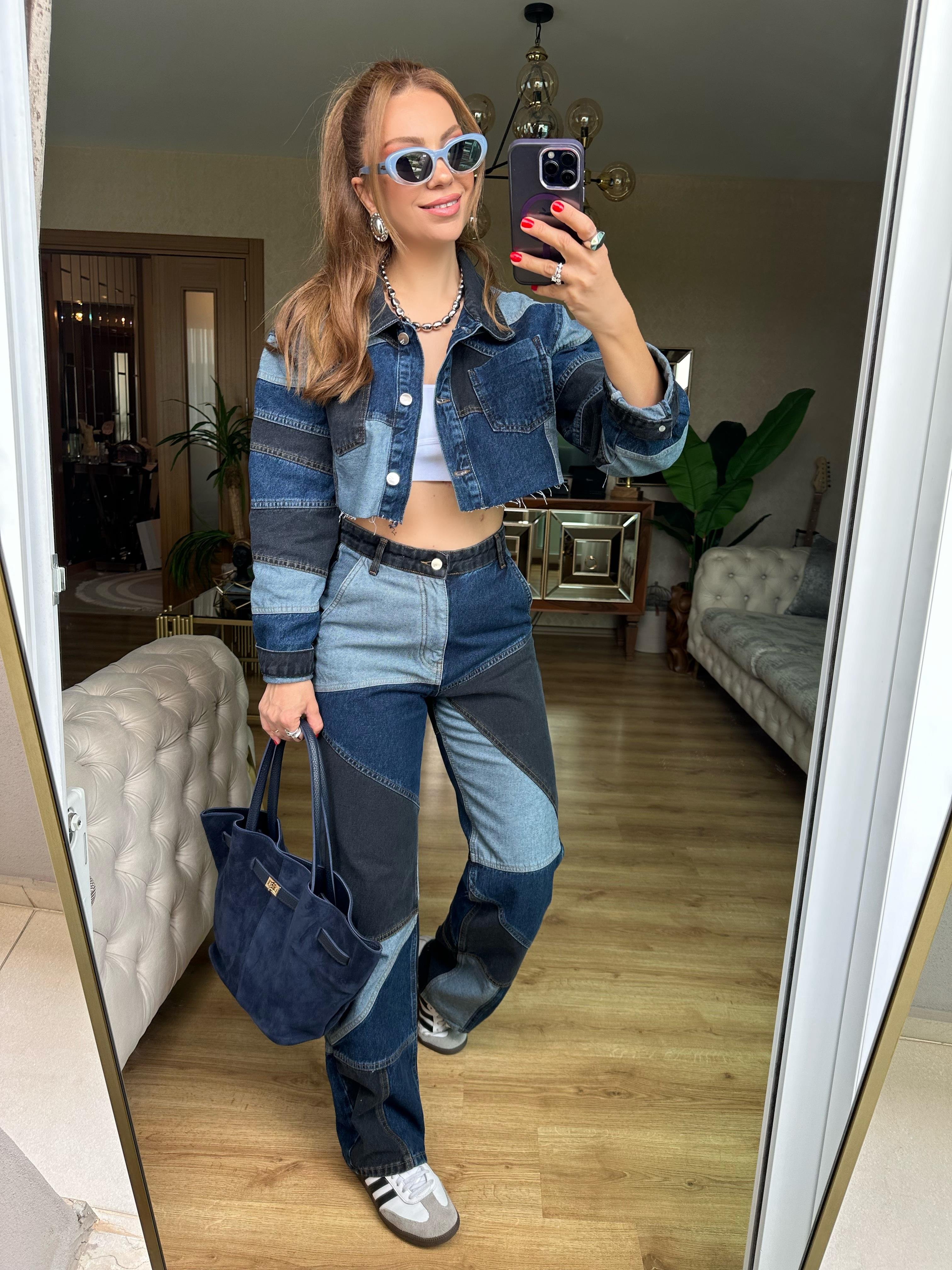 8472 Parçalı Kot Pantolon