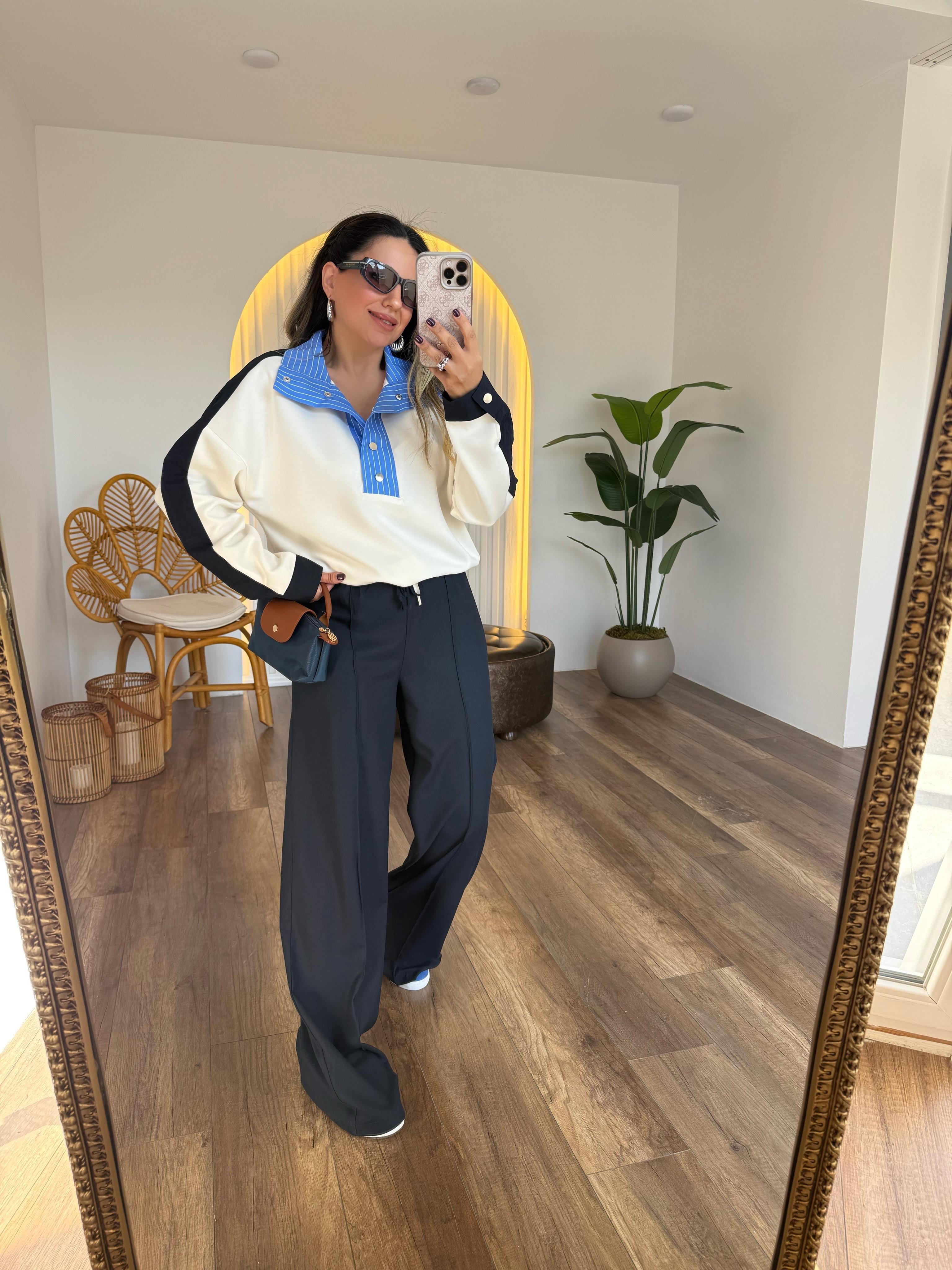 8479 Beli Lastikli Geniş Paça Pantolon