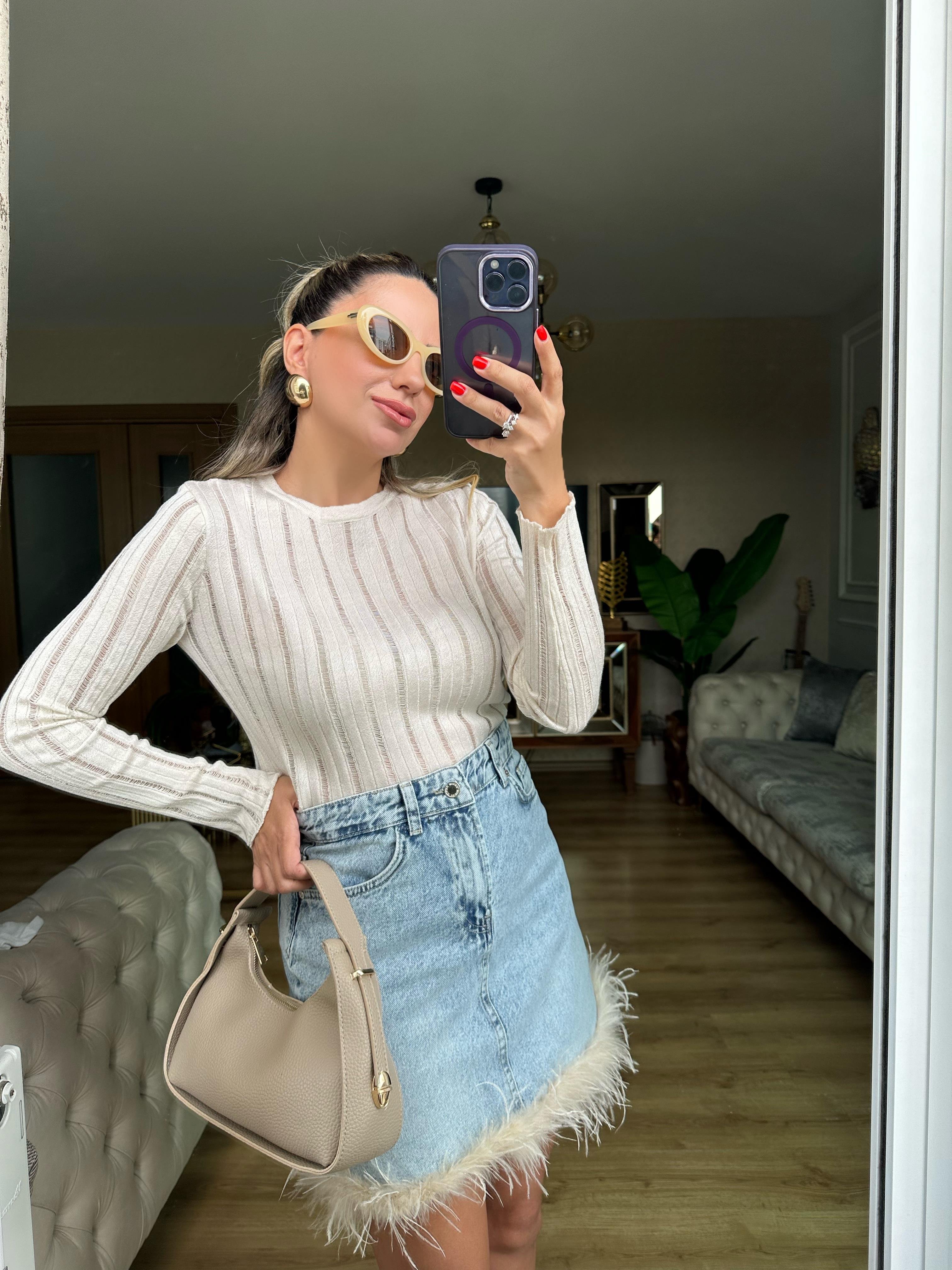 8495 Şerit Çizgili Triko Bluz