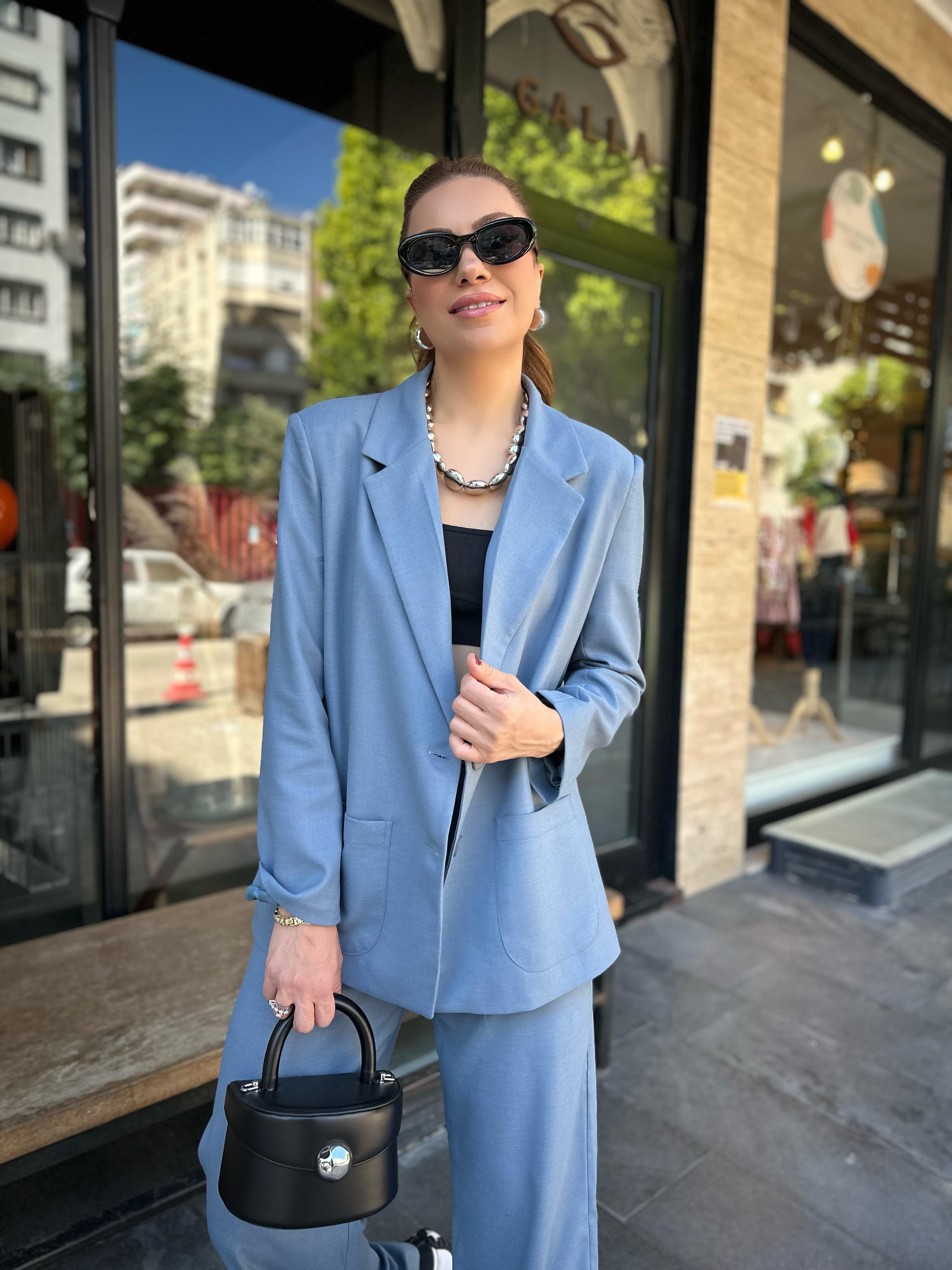 8499 Bebe Mavi Ceket Pantolon Takım