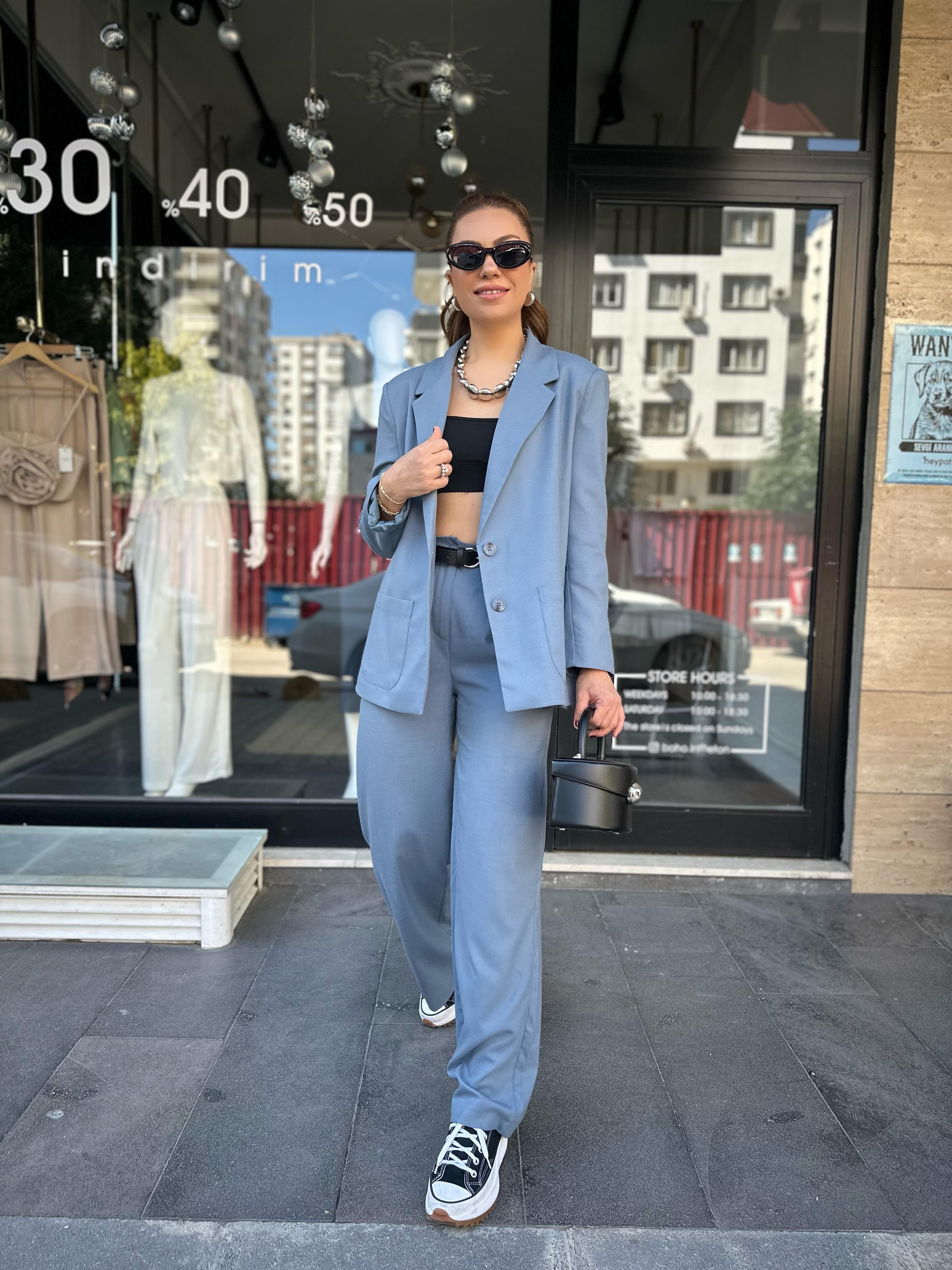 8499 Bebe Mavi Ceket Pantolon Takım