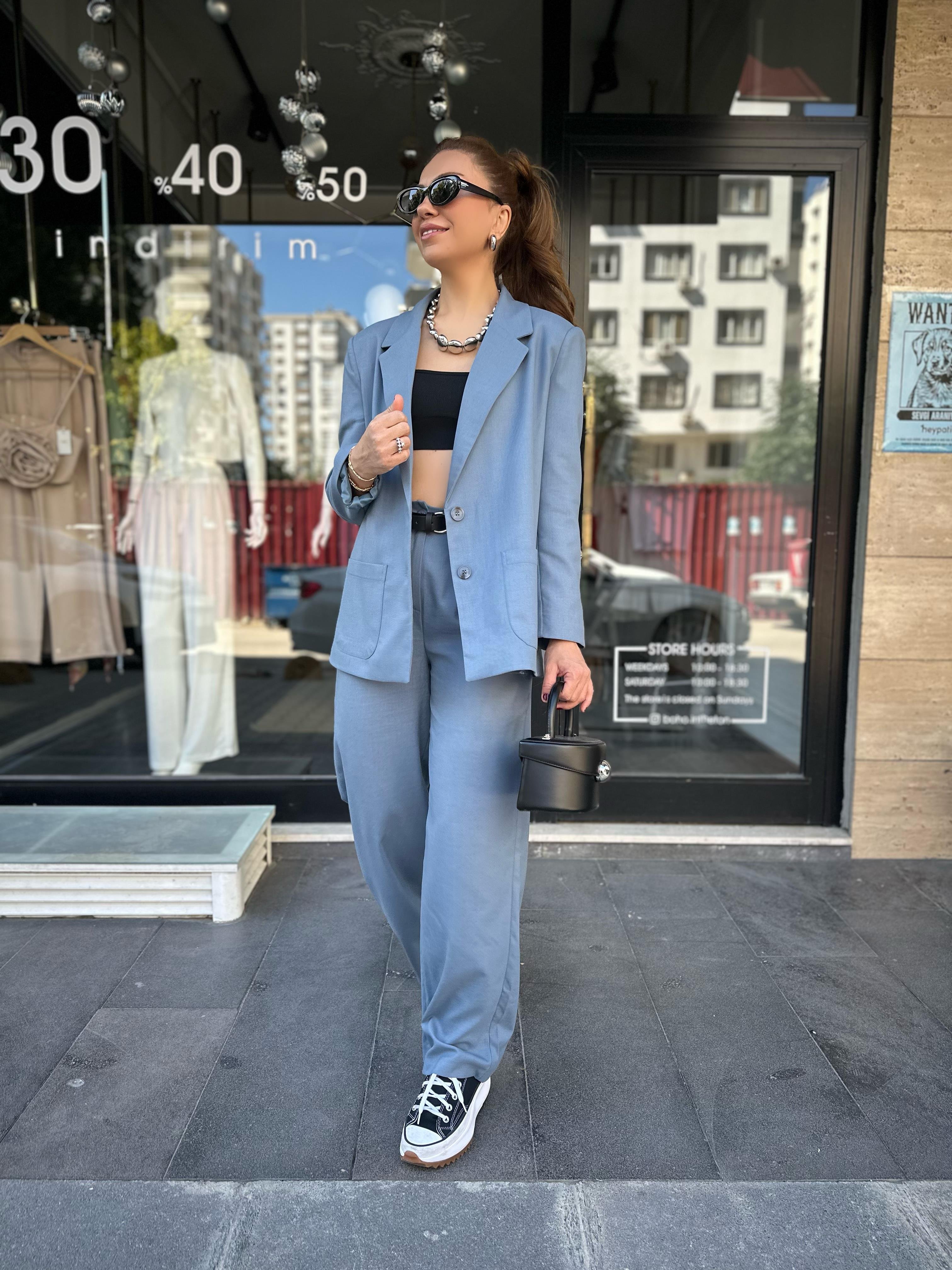 8499 Bebe Mavi Ceket Pantolon Takım