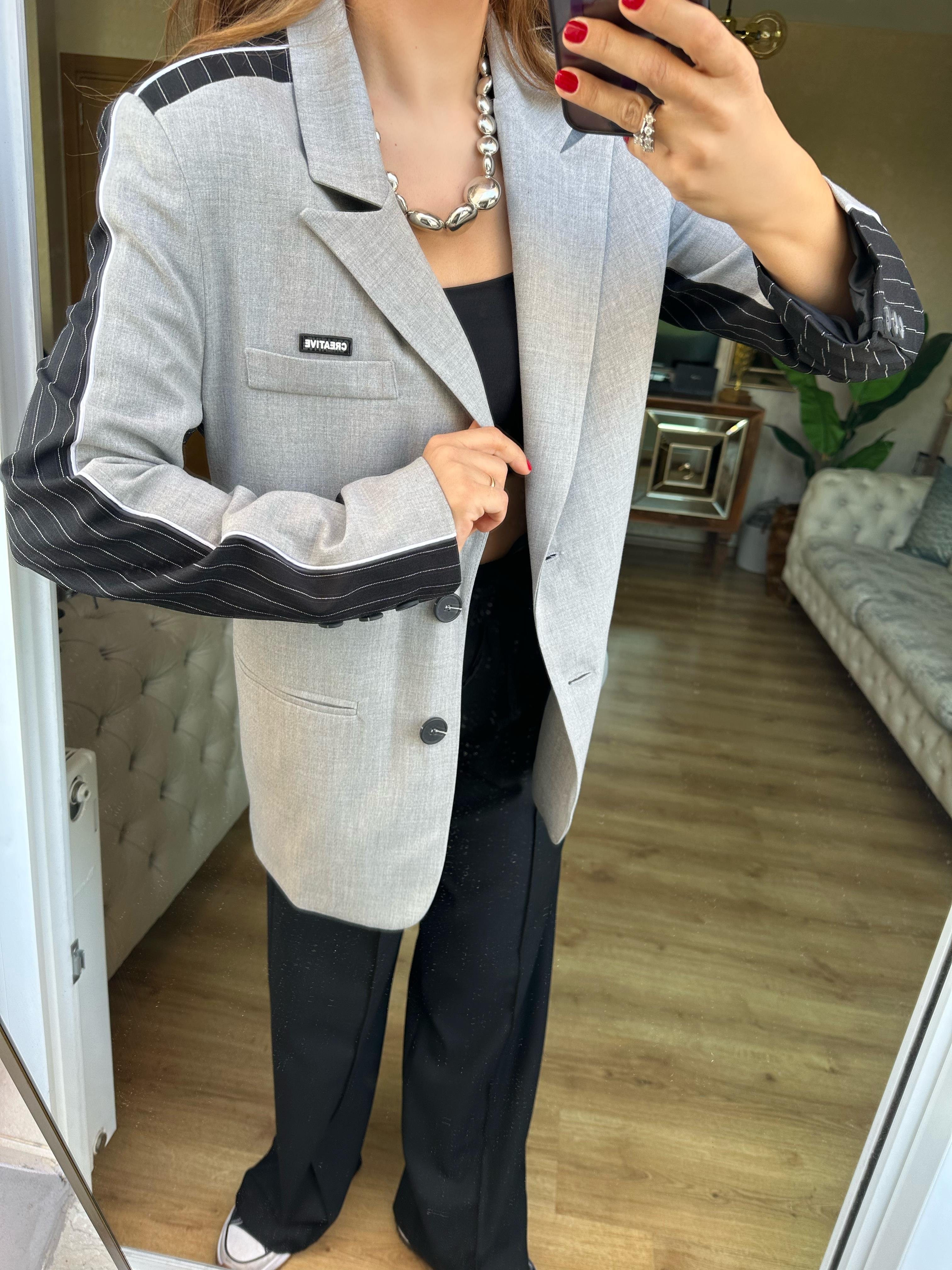 8529 Gri Siyah Blazer Ceket