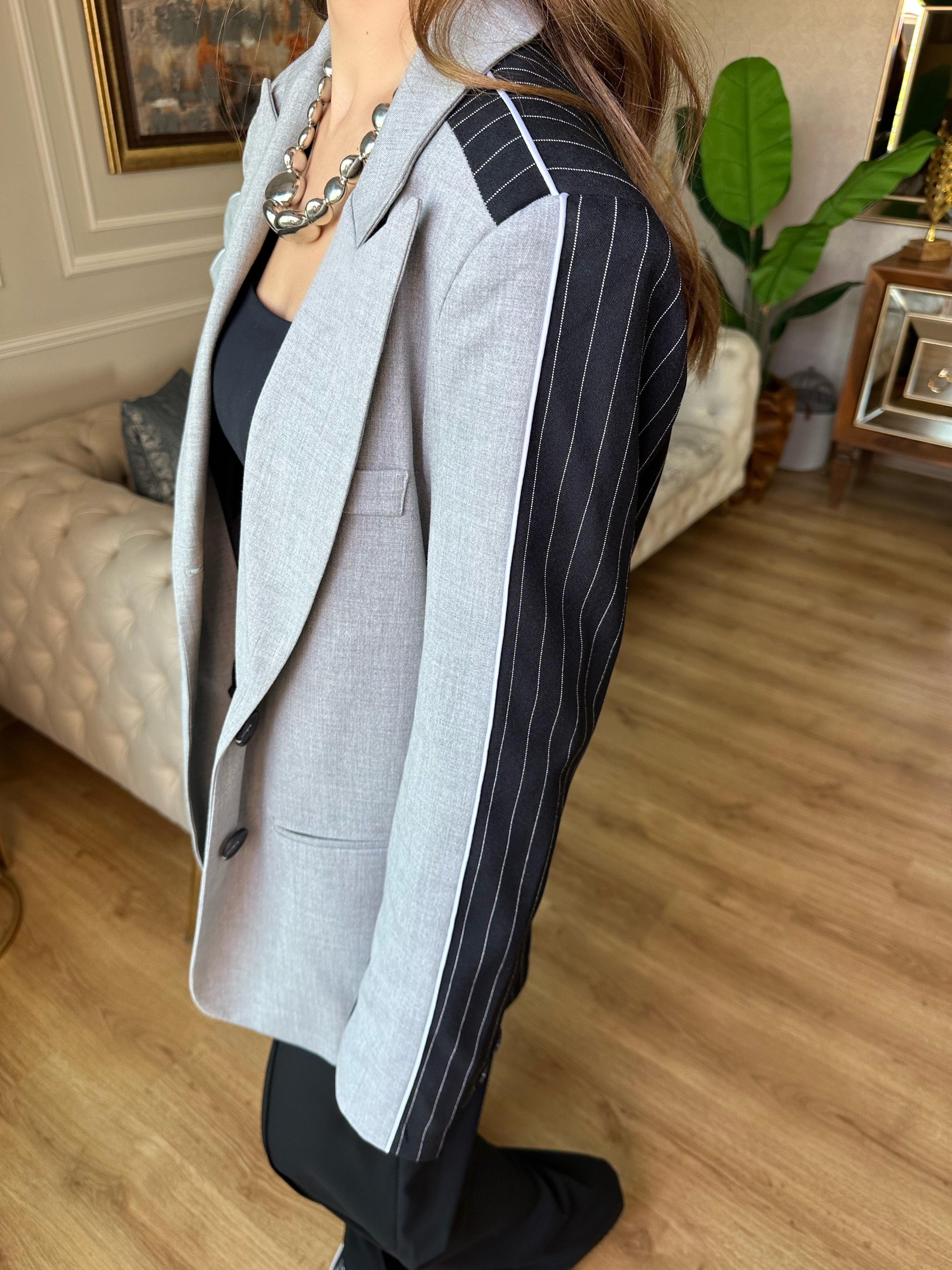 8529 Gri Siyah Blazer Ceket