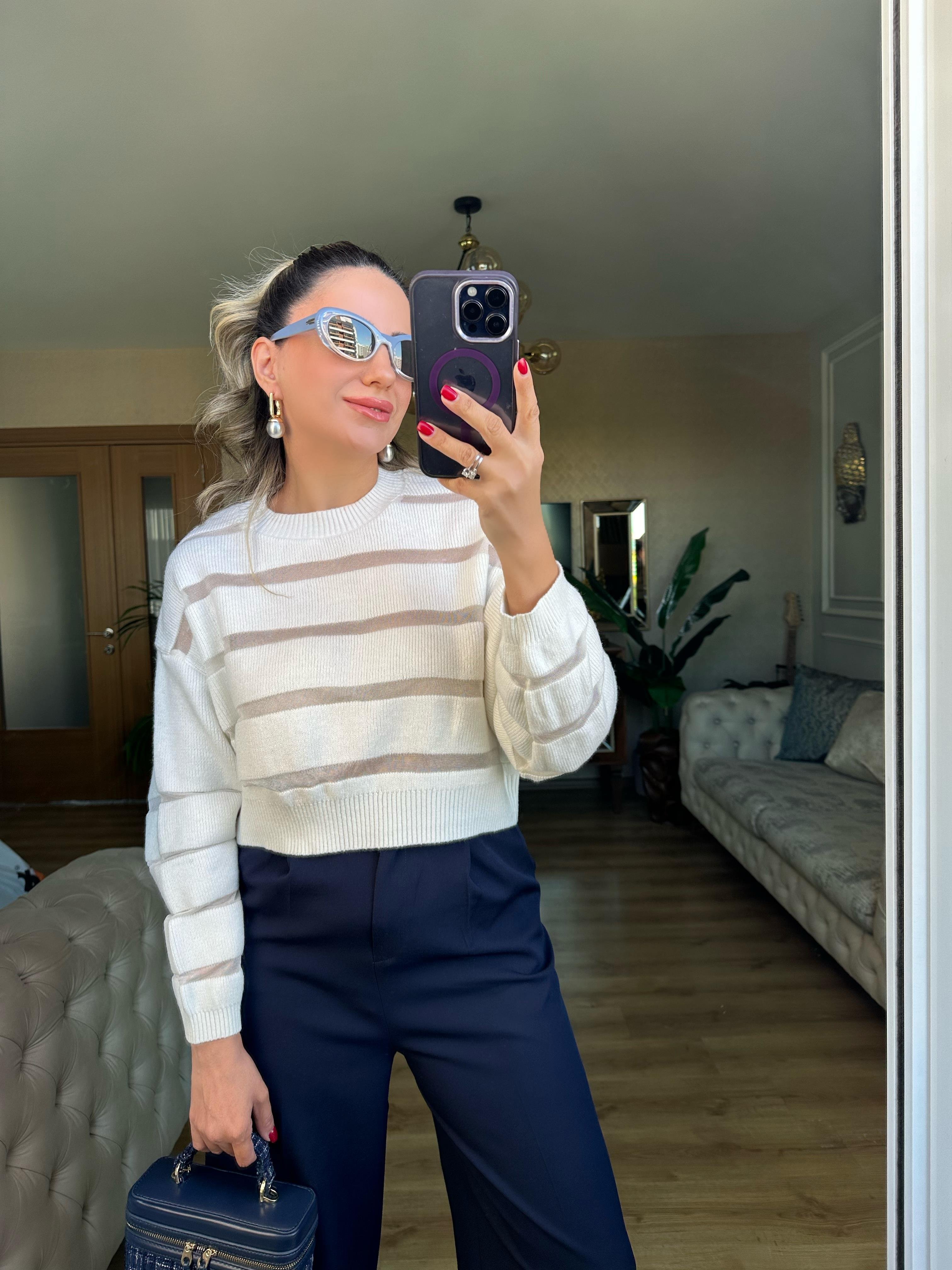 8545 Şeritli Triko Crop