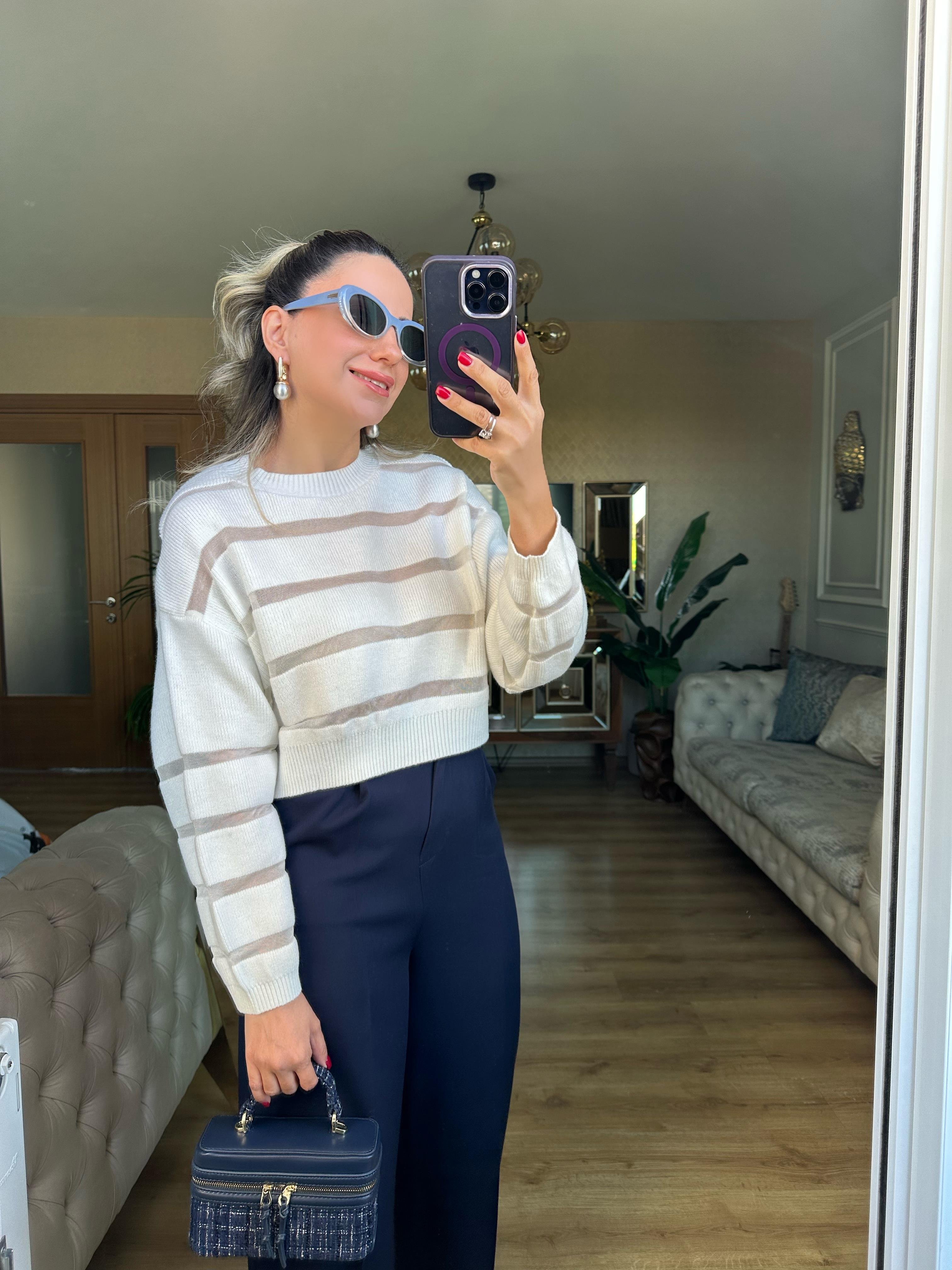 8545 Şeritli Triko Crop