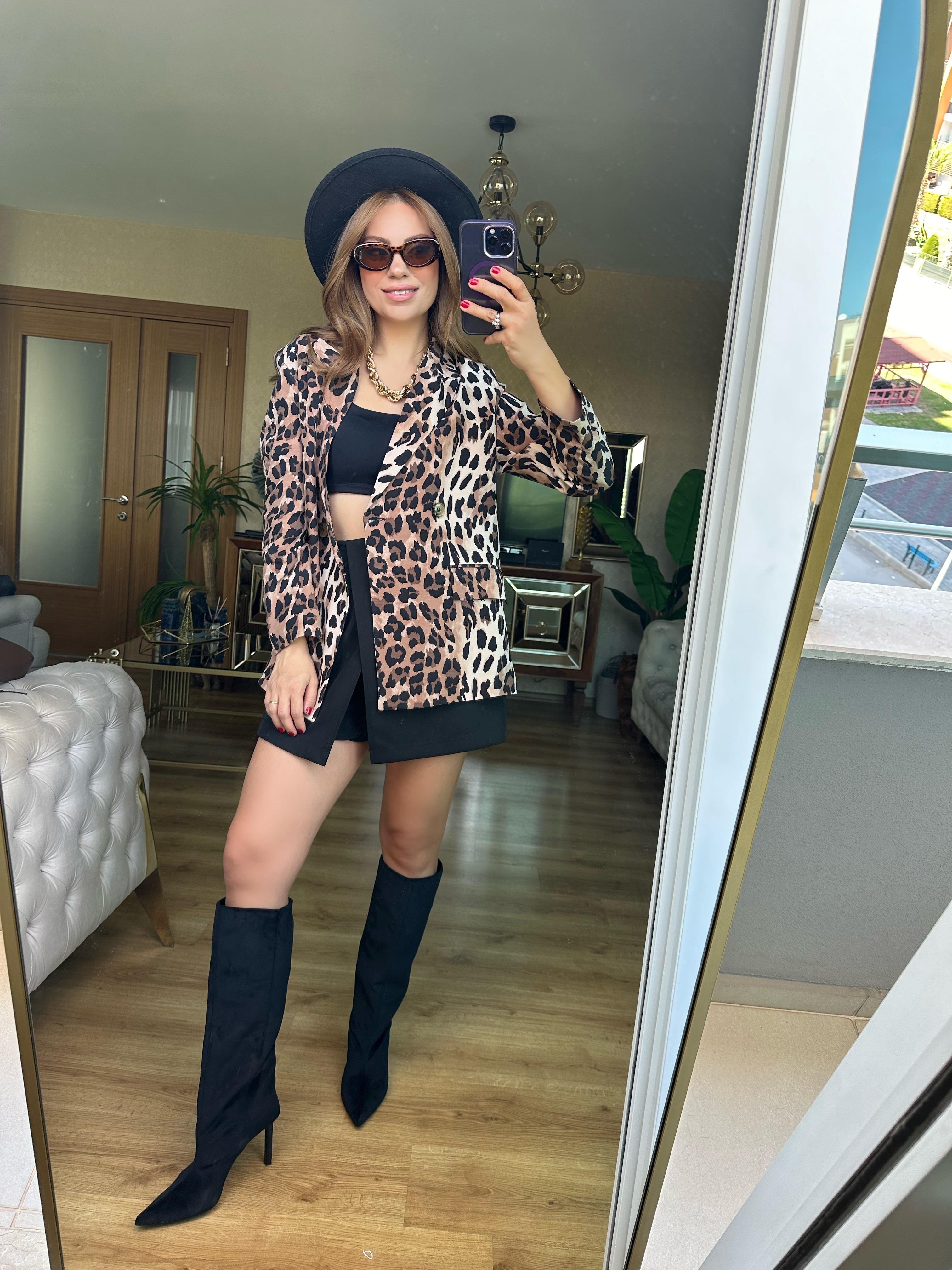 8557 Leopar Blazer Ceket
