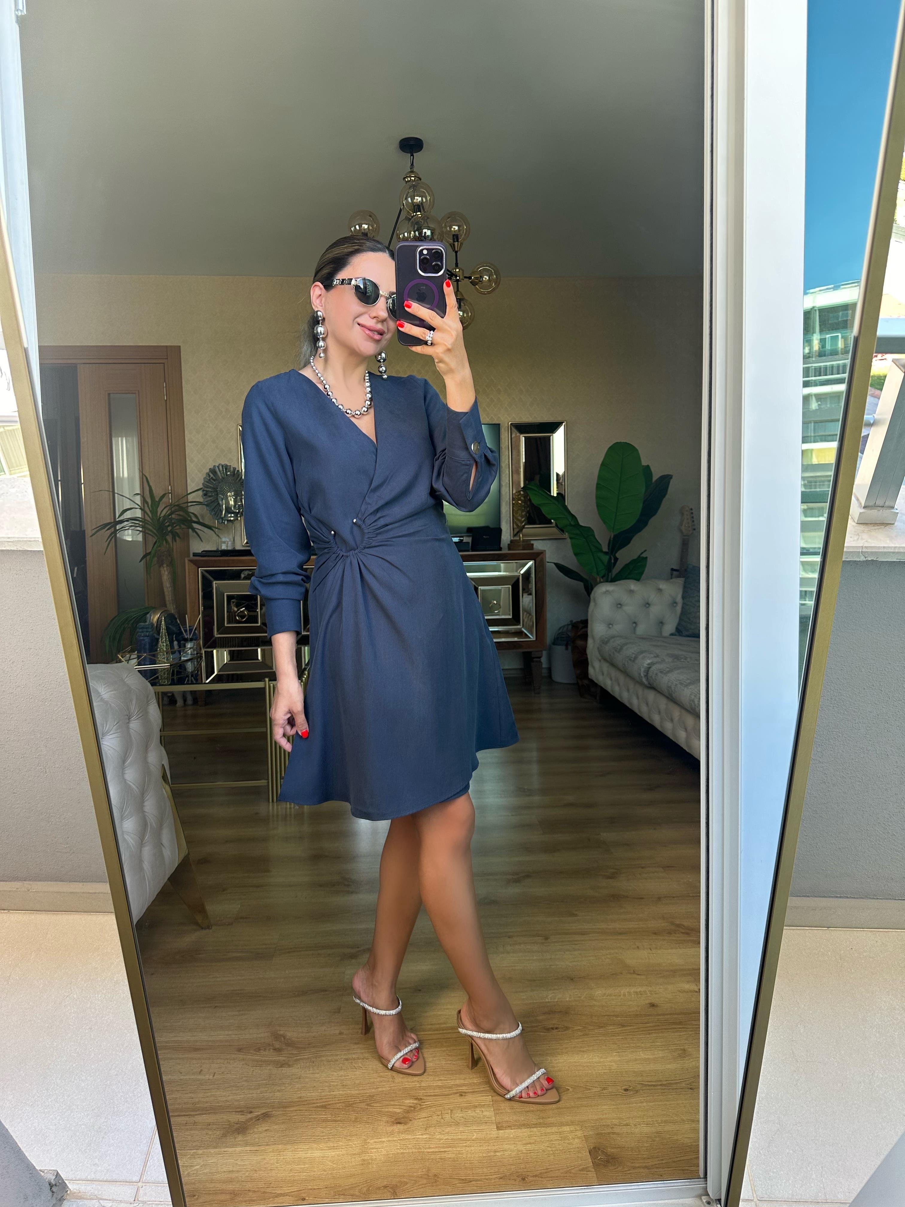 8591 Orj Marka Lacivert Elbise