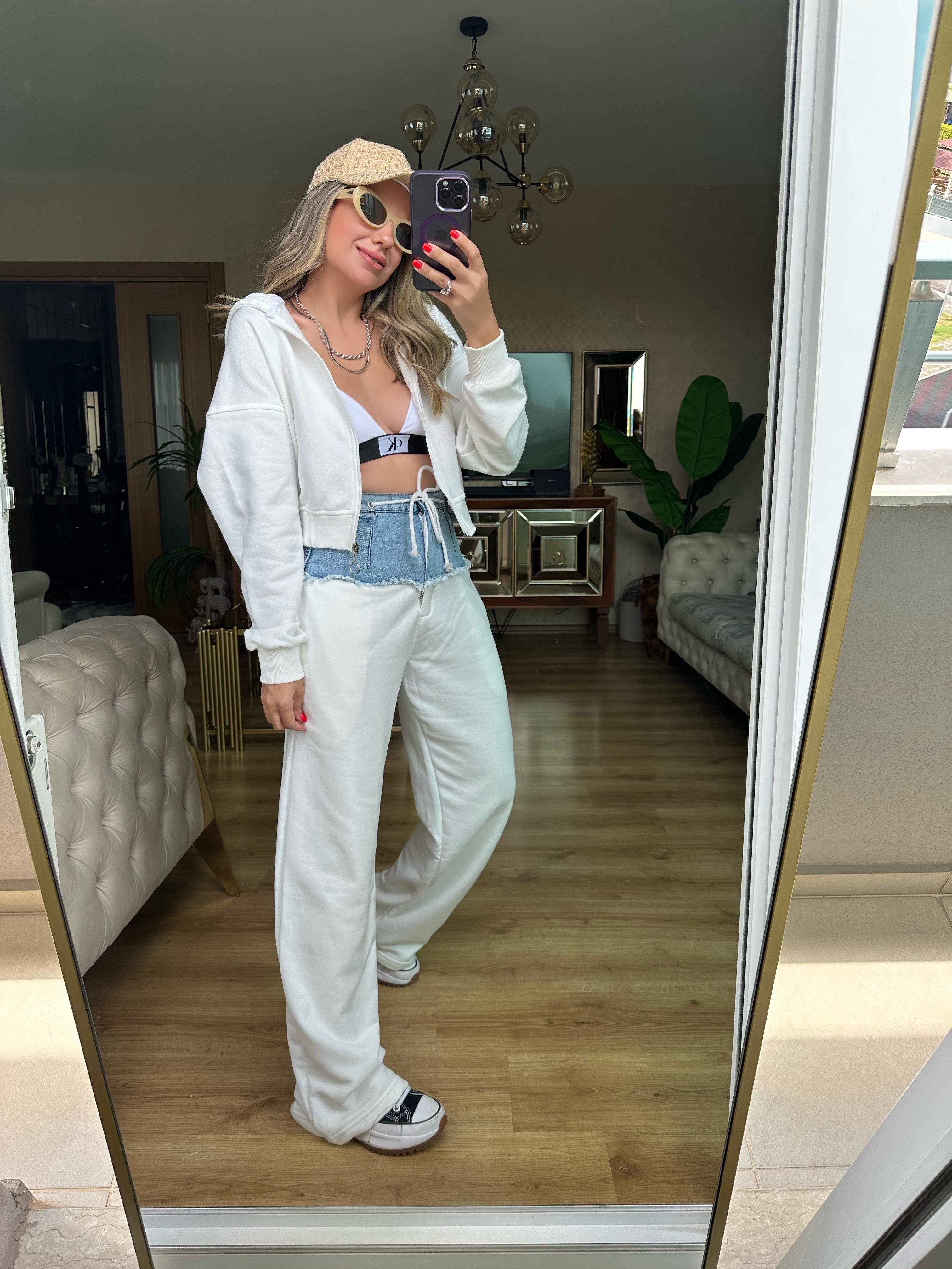 8630 Denim Detaylı Eşofman Takım