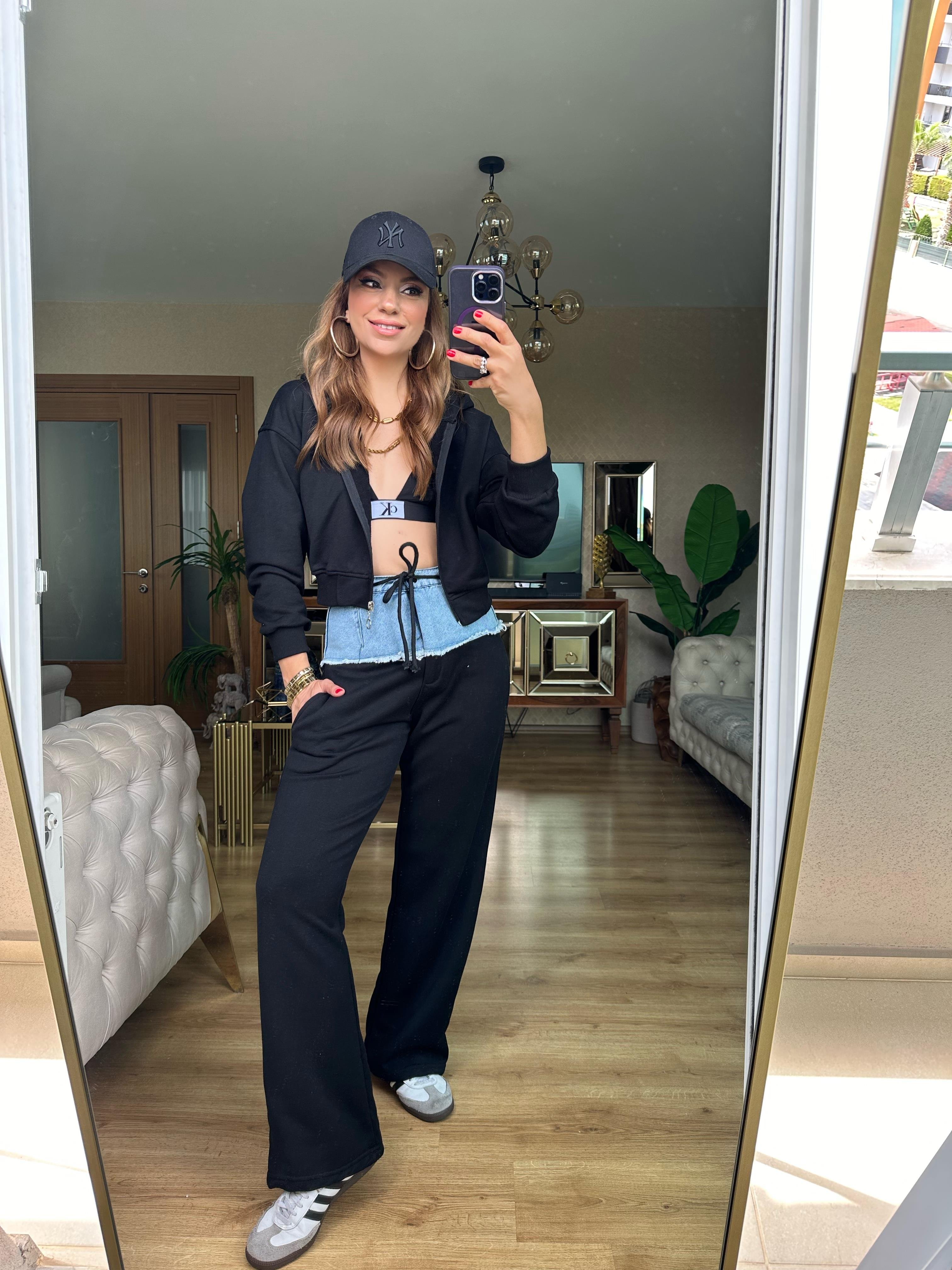 8630 Denim Detaylı Eşofman Takım