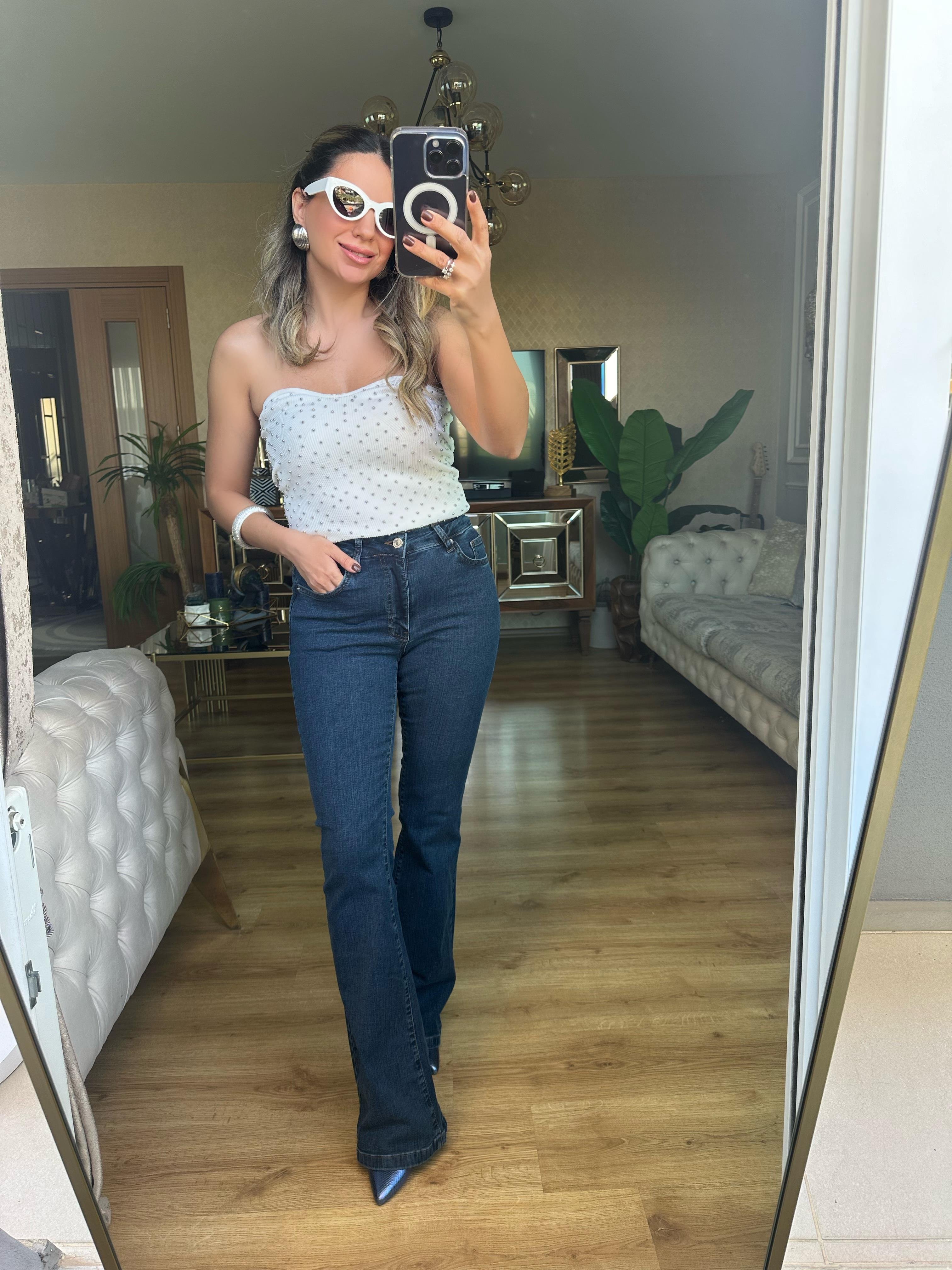 8661 Yüksek Bel İspanyol Paça Pantolon