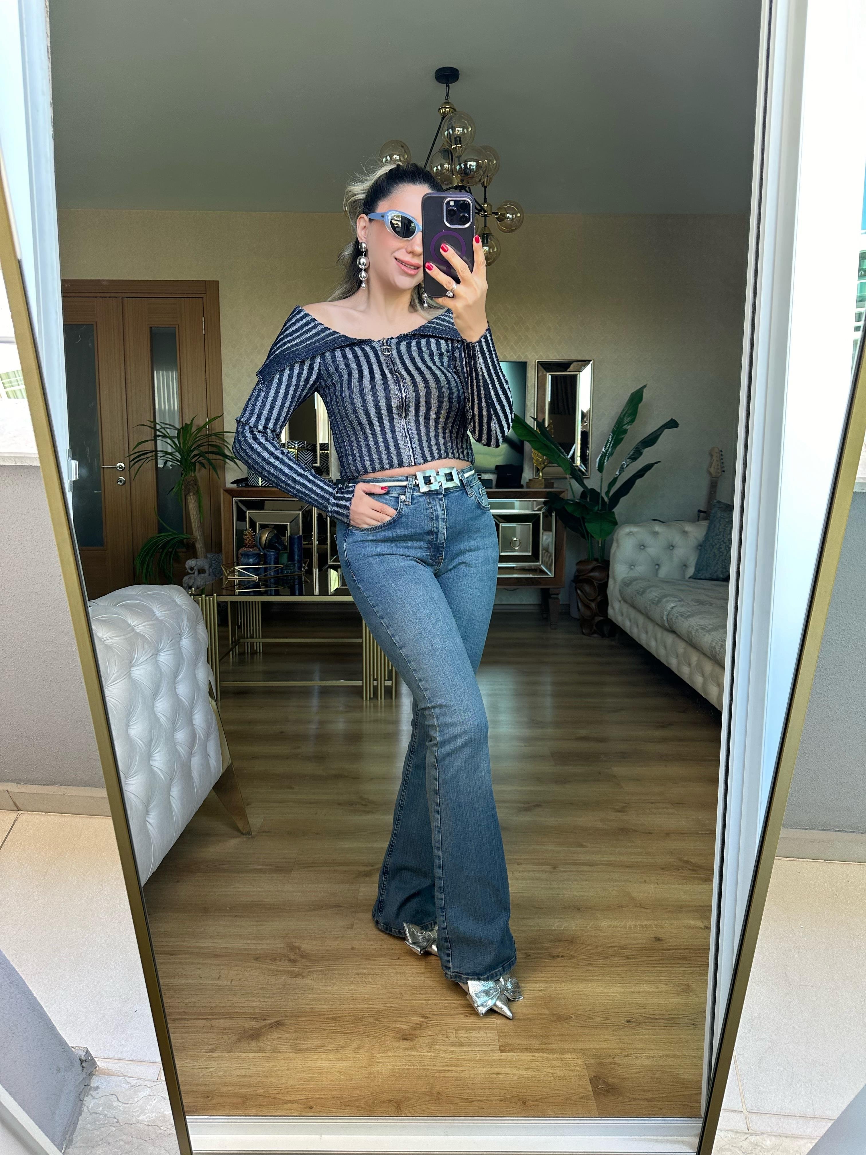 8661 Yüksek Bel İspanyol Paça Pantolon