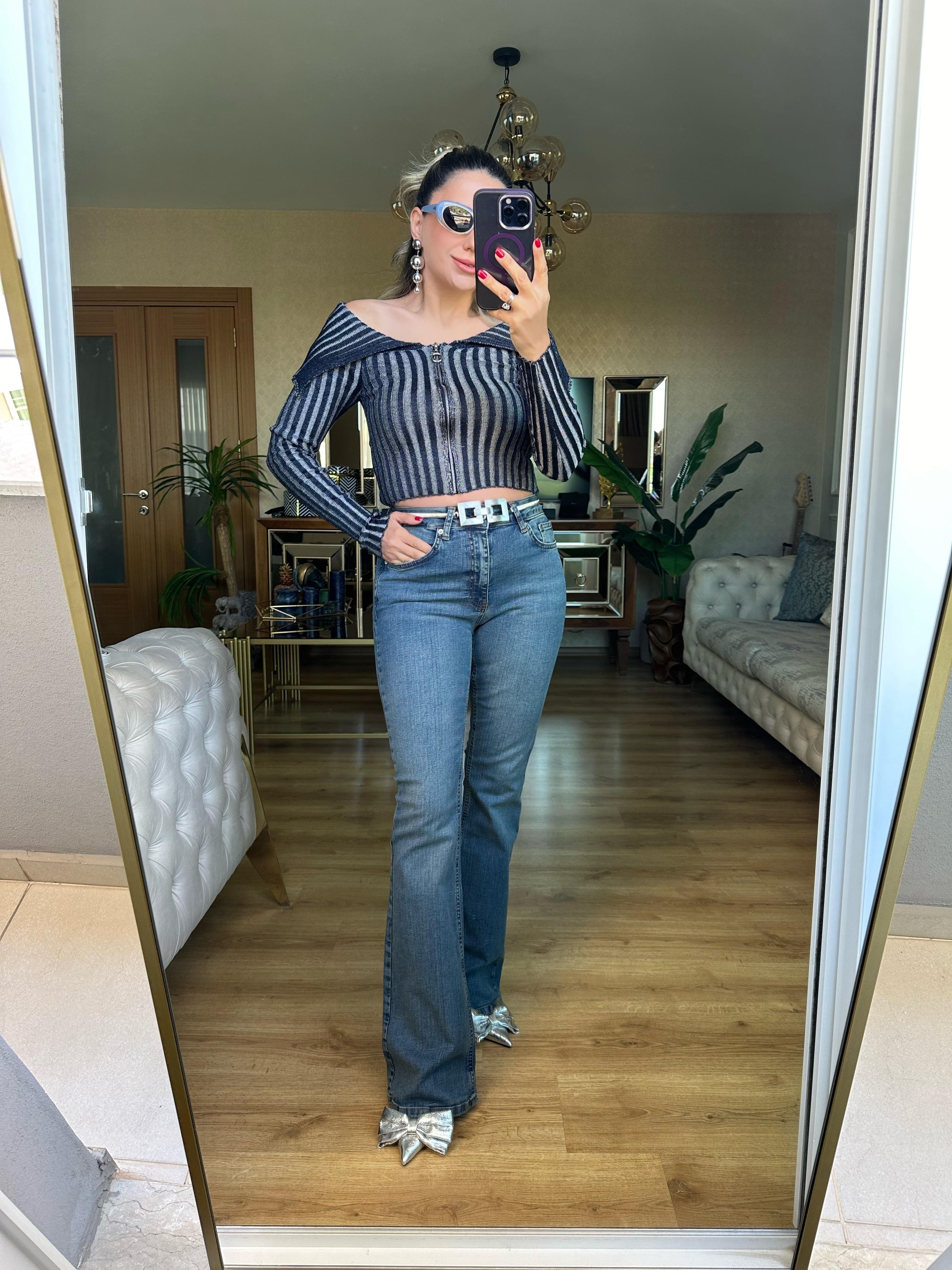 8661 Yüksek Bel İspanyol Paça Pantolon