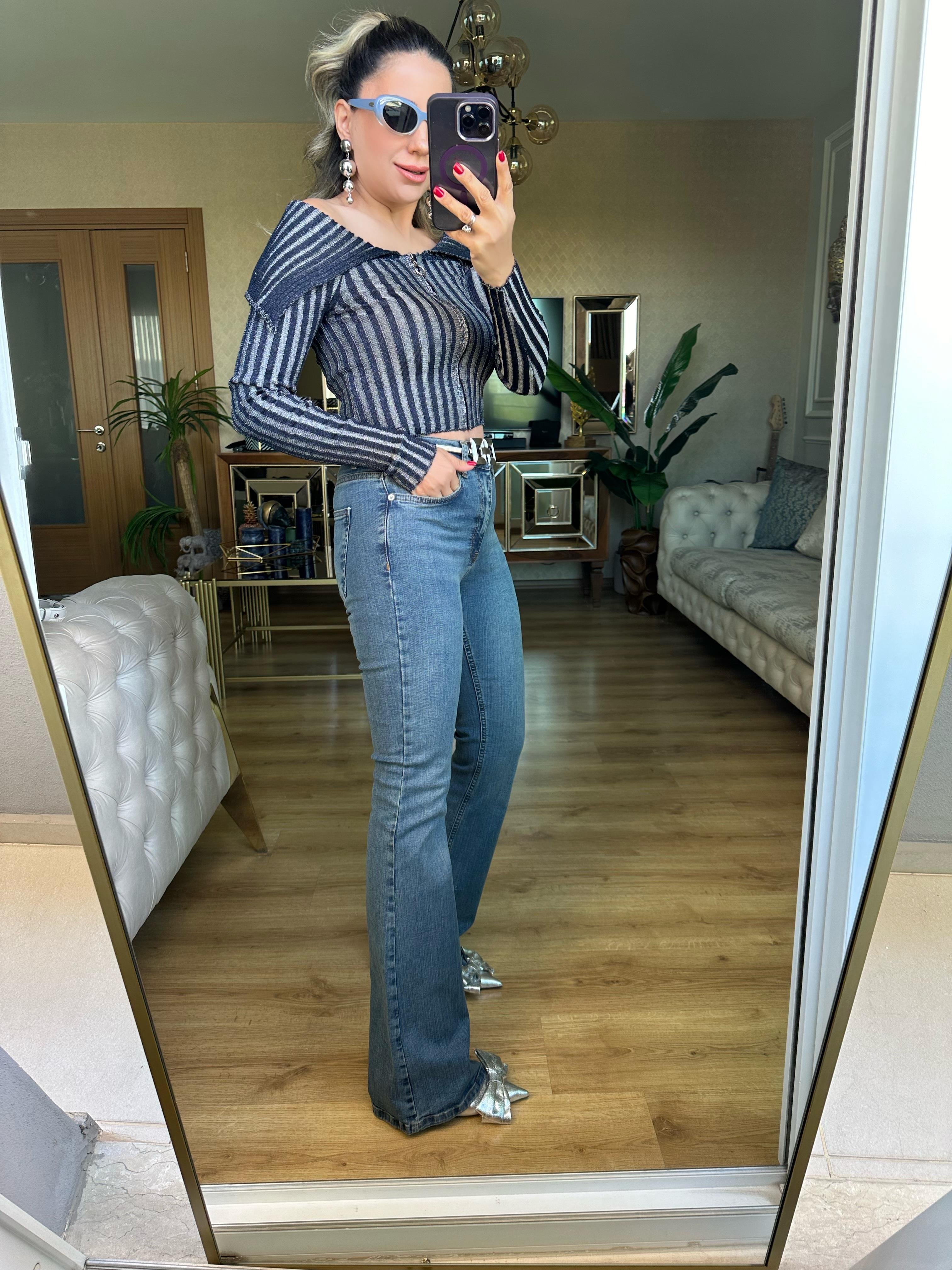 8661 Yüksek Bel İspanyol Paça Pantolon