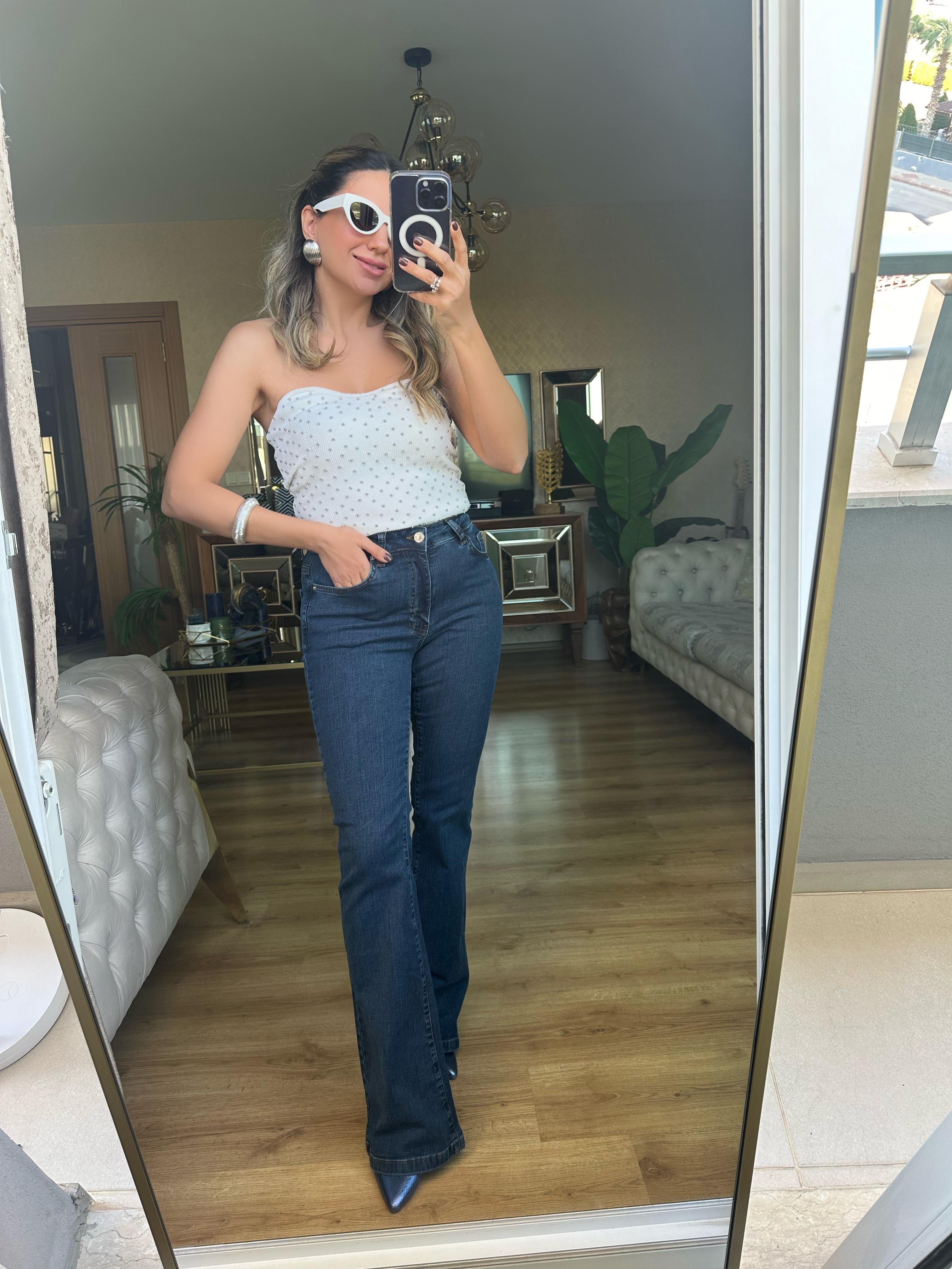 8661 Yüksek Bel İspanyol Paça Pantolon