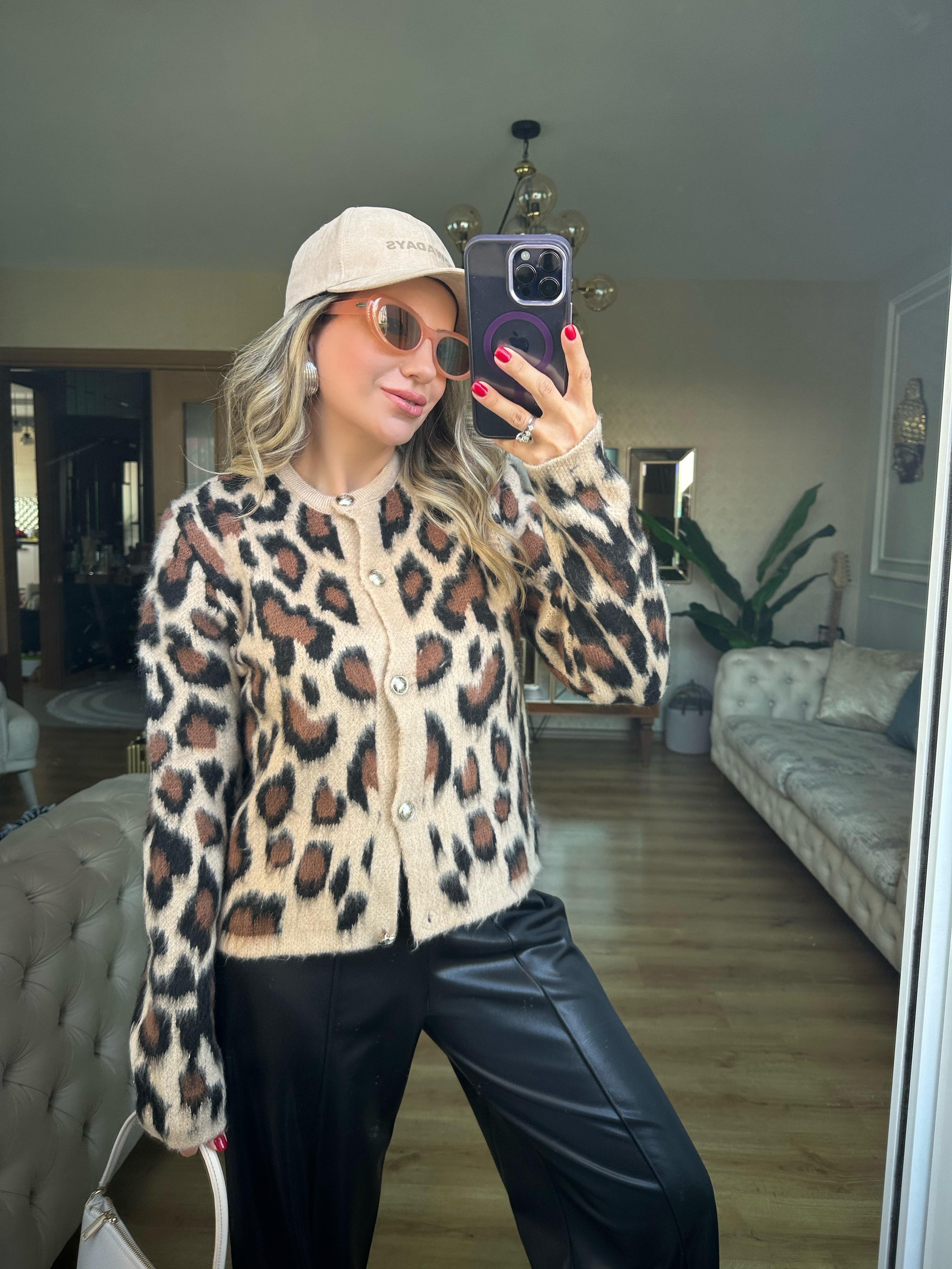 8687 Leopar Desen Hırka