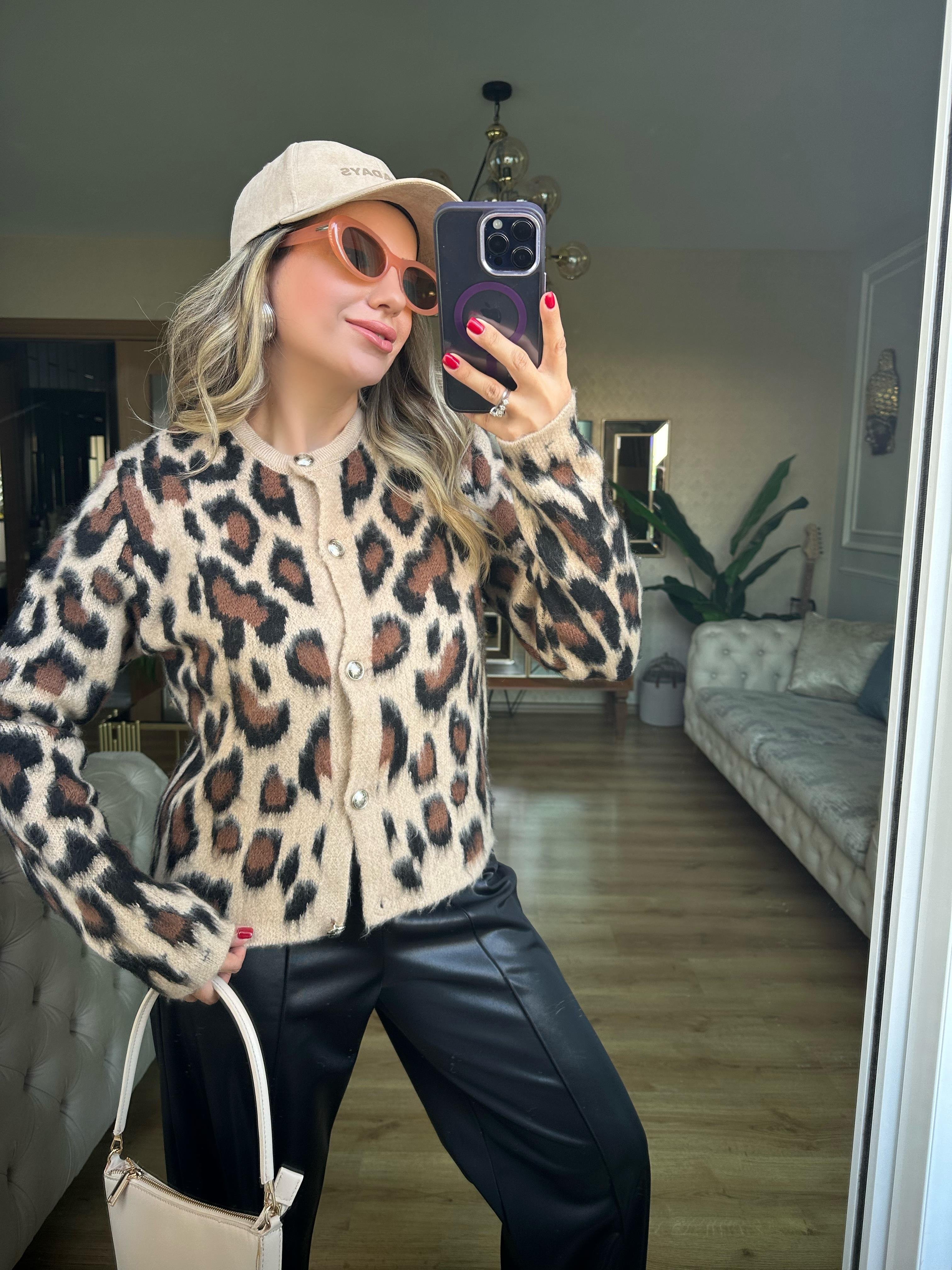 8687 Leopar Desen Hırka