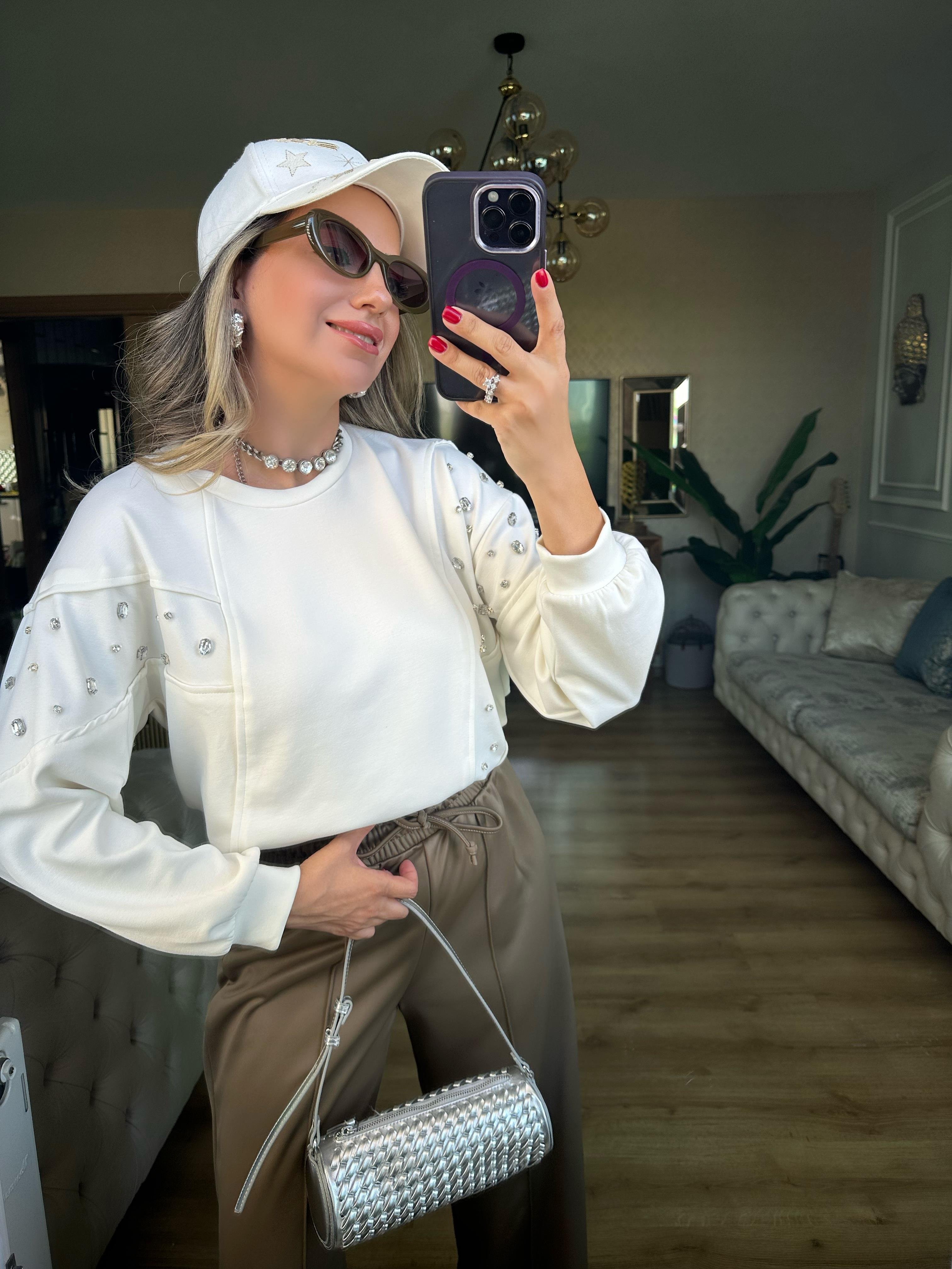 8708 Taşlı Modal Sweatshirt