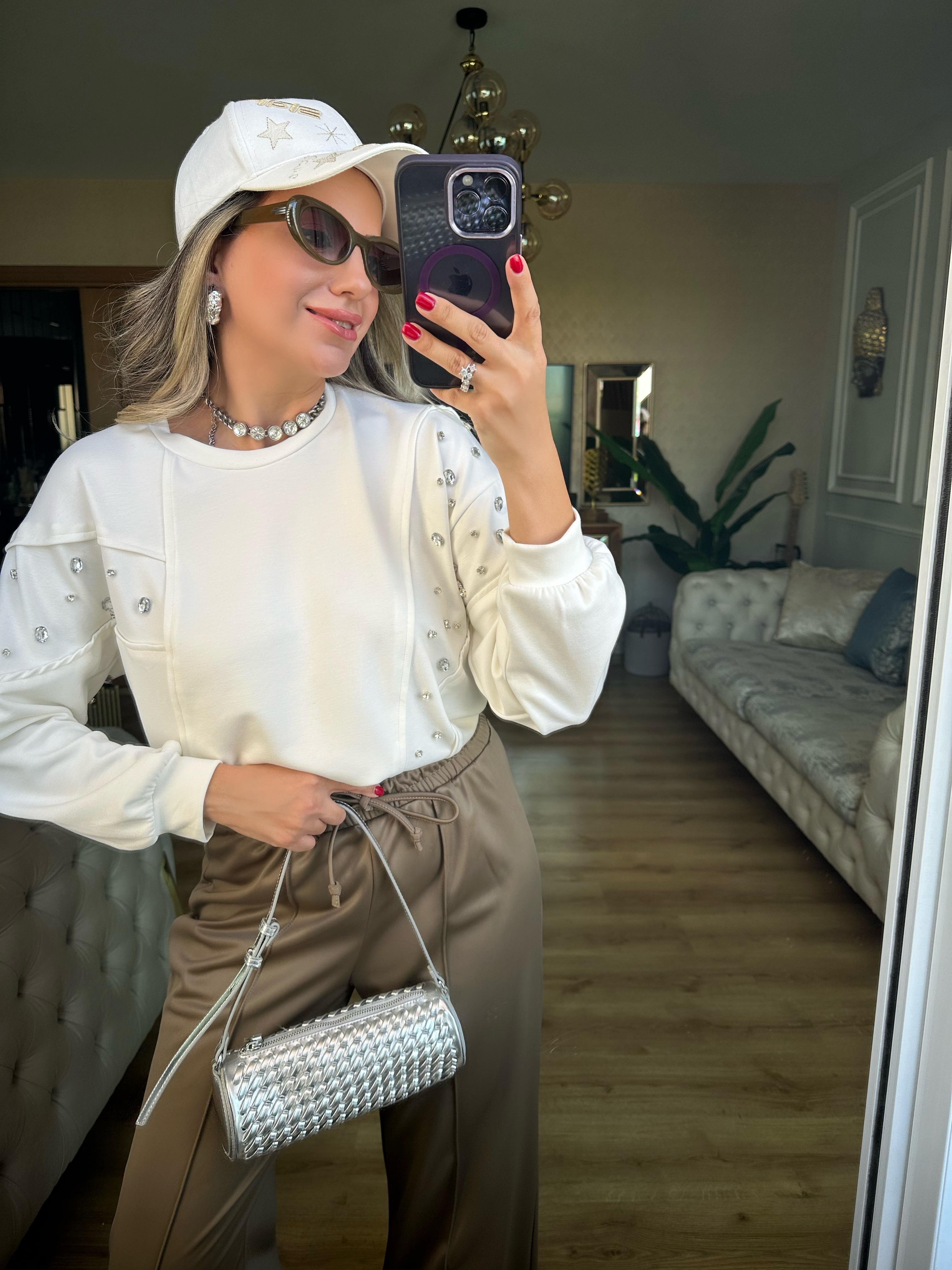 8708 Taşlı Modal Sweatshirt