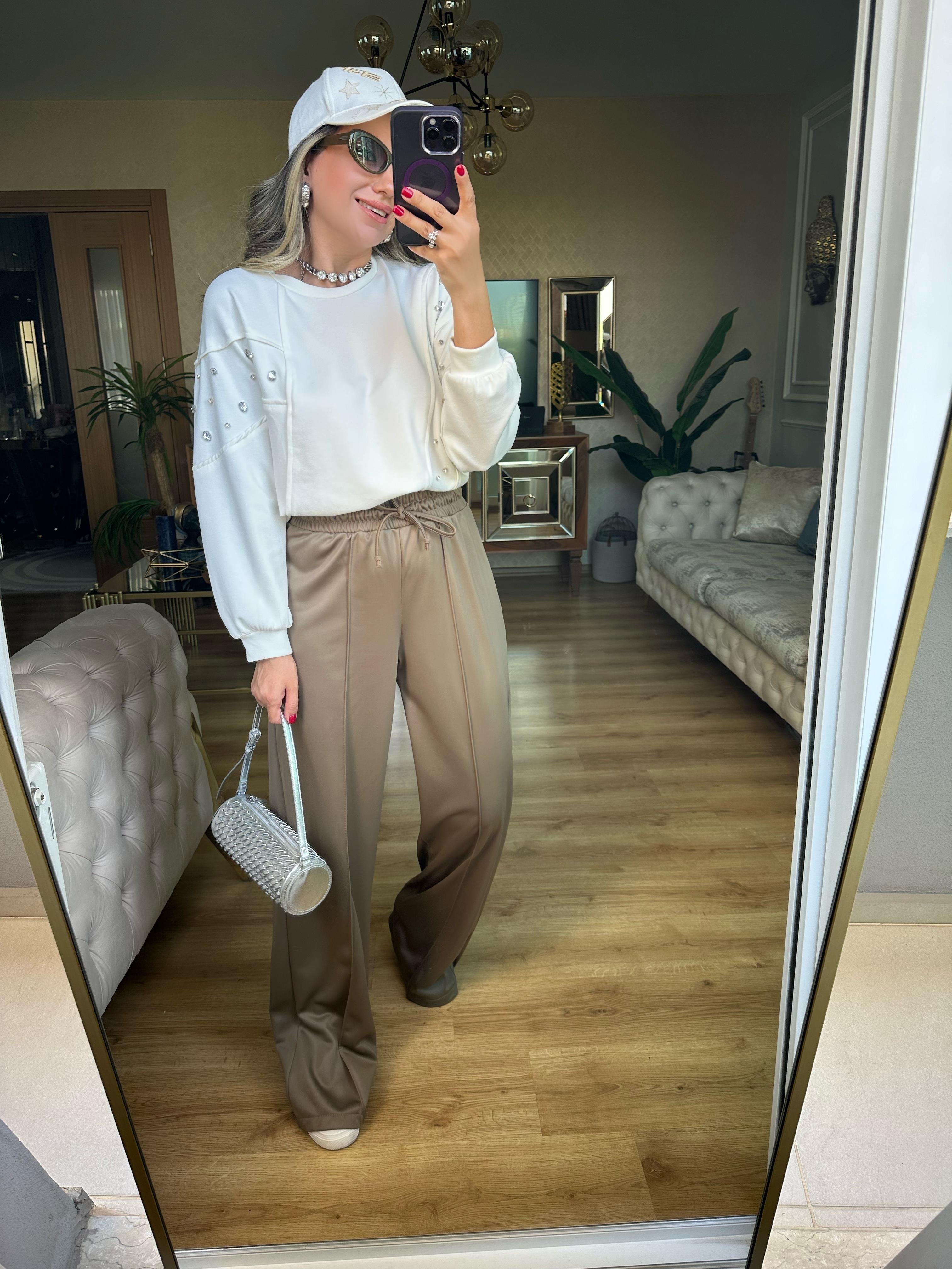 8708 Taşlı Modal Sweatshirt