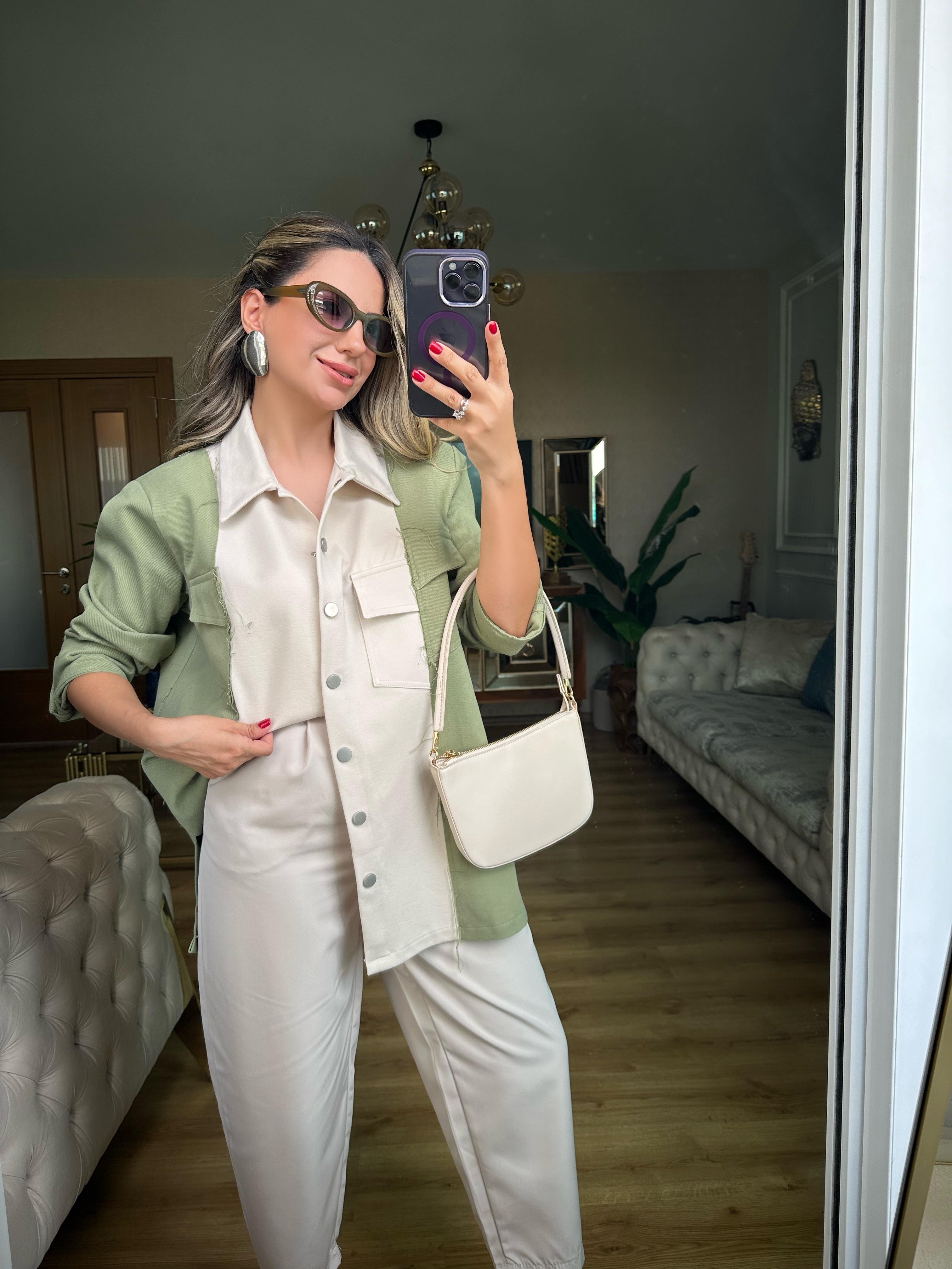8712 Haki Gabardin Detaylı Mixli Ceket