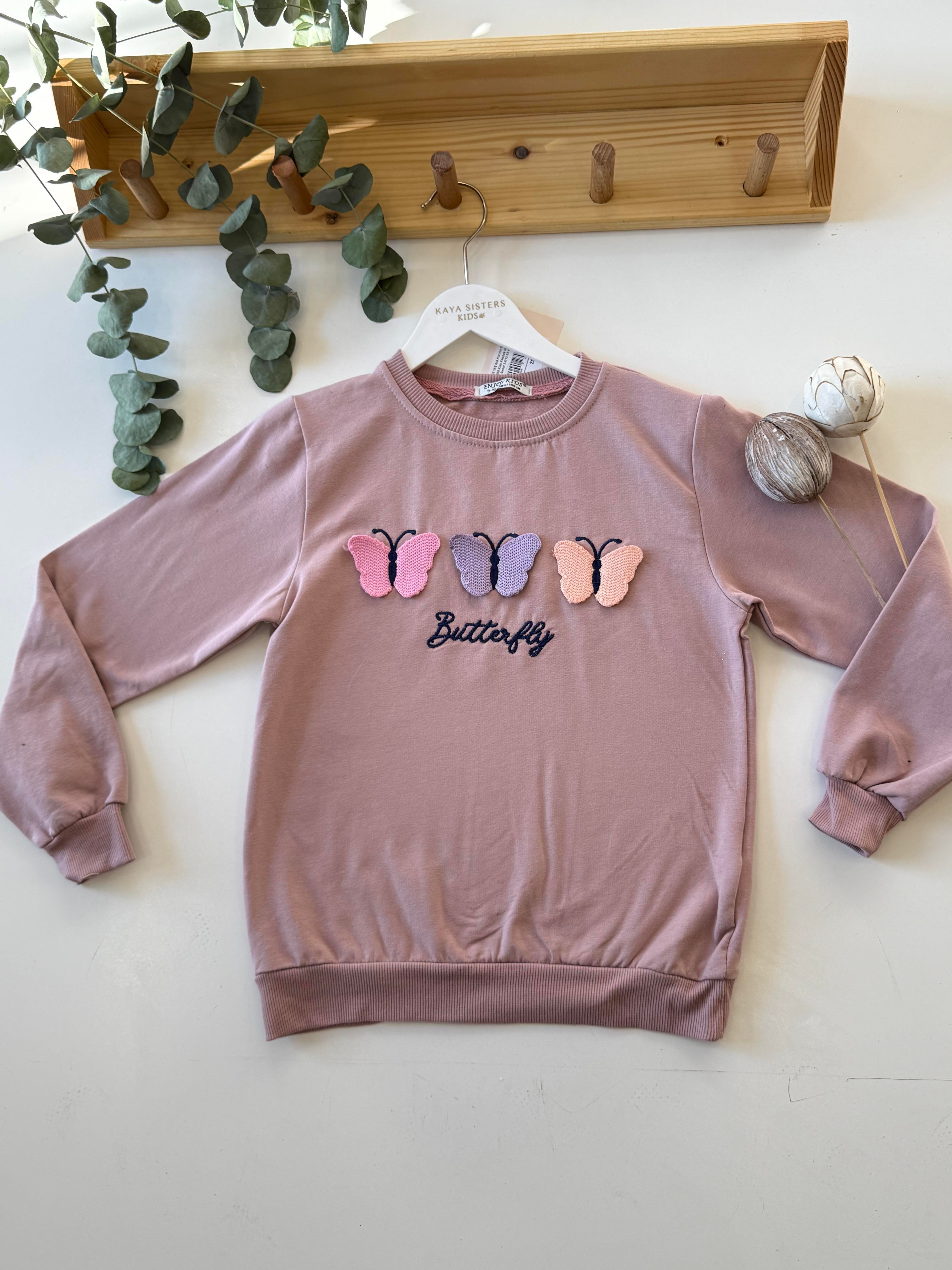 8808 Kids Kelebek Nakışlı Sweat 5-6/12-13 Yaş
