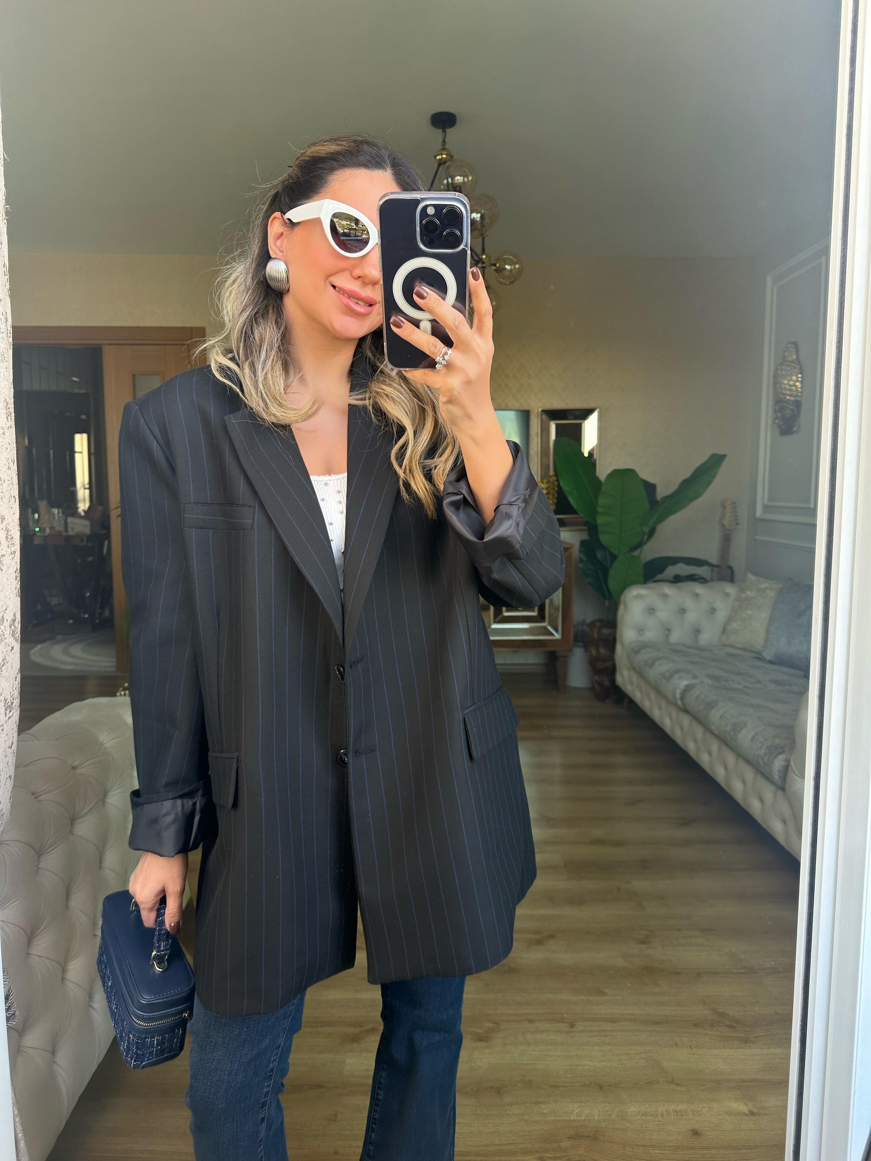 8858 Çizgili Blazer Ceket