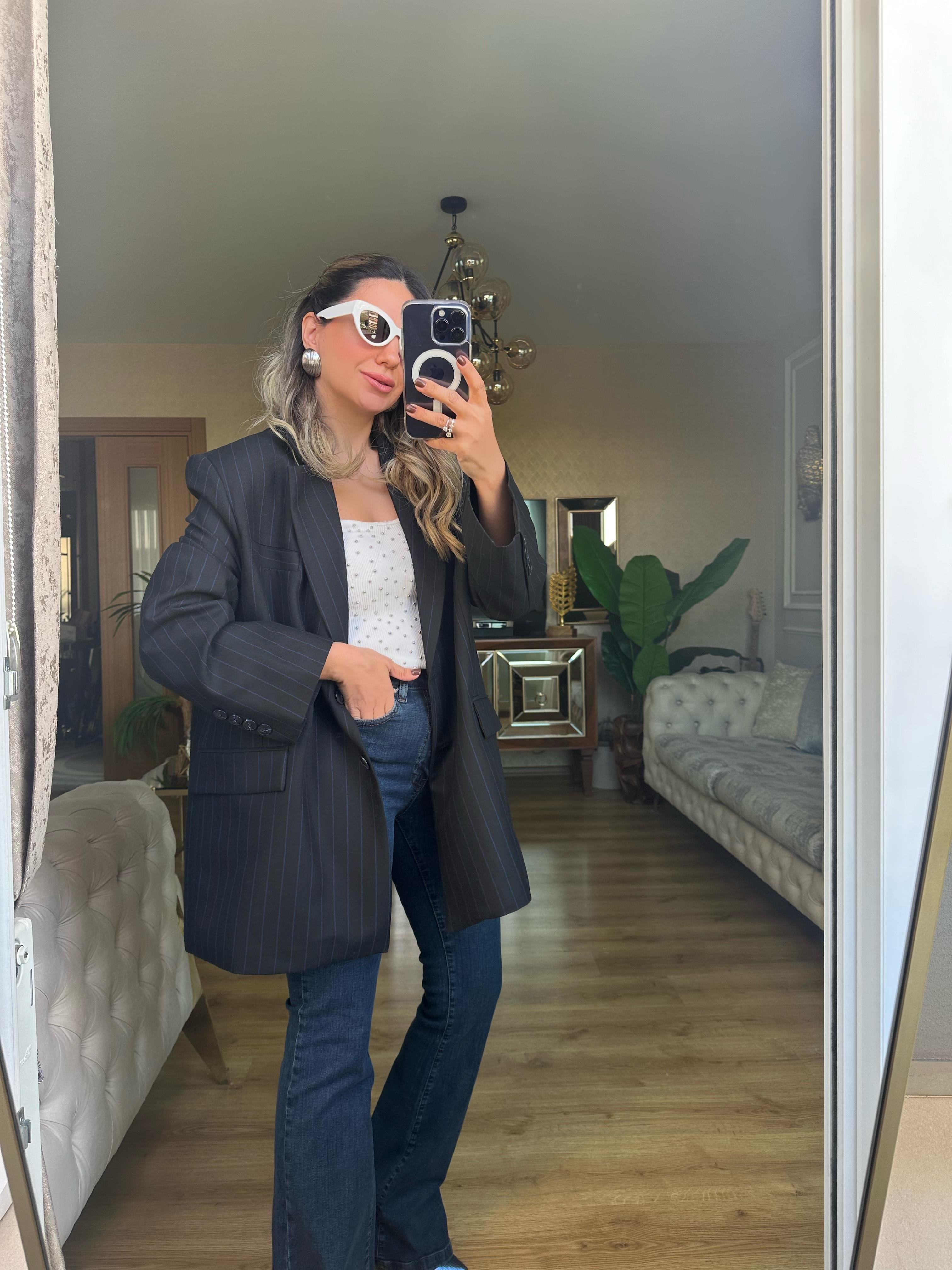 8858 Çizgili Blazer Ceket