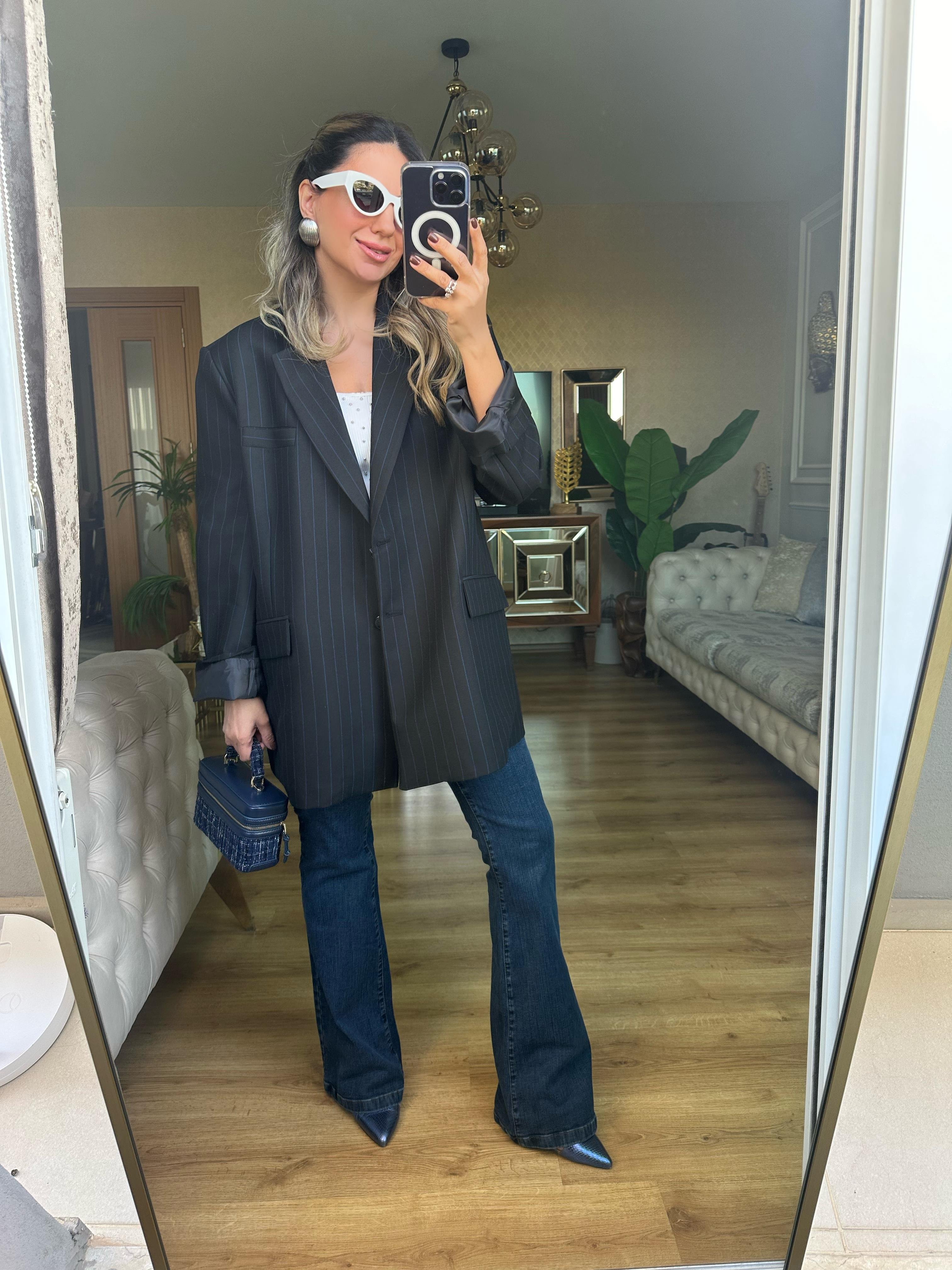8858 Çizgili Blazer Ceket