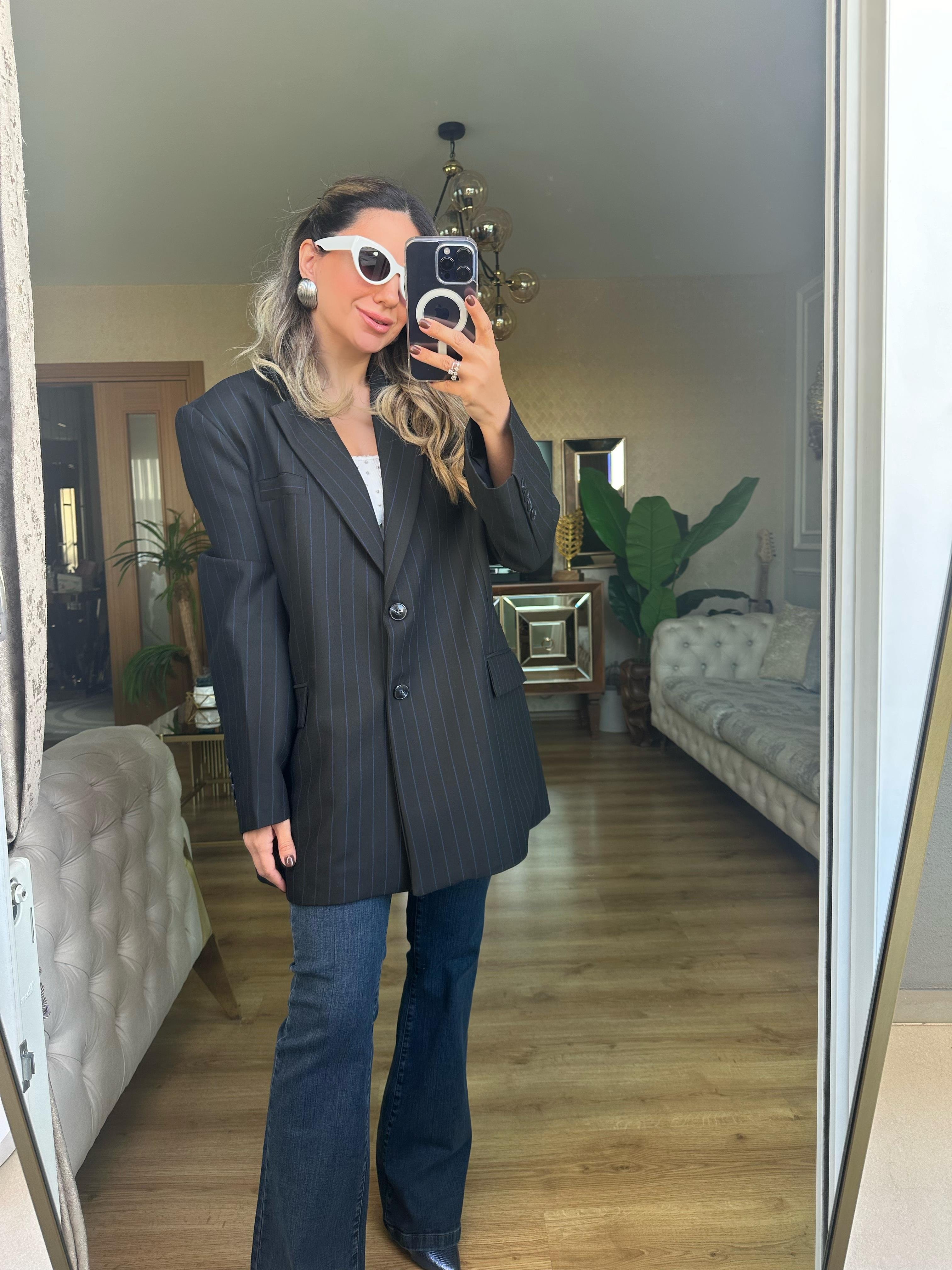 8858 Çizgili Blazer Ceket