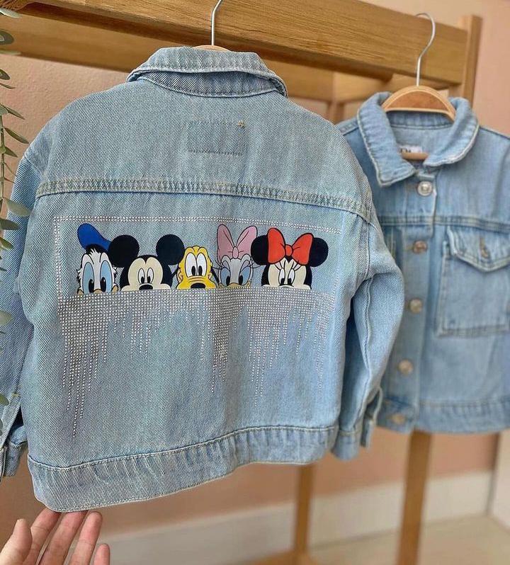 8873 Kids Arkası Taşlı Mickey Baskılı Kot Ceket 3-4/9-10 Yaş