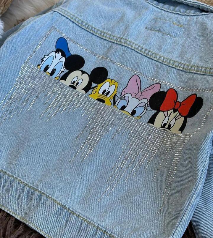 8873 Kids Arkası Taşlı Mickey Baskılı Kot Ceket 3-4/9-10 Yaş