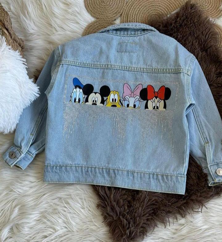 8873 Kids Arkası Taşlı Mickey Baskılı Kot Ceket 3-4/9-10 Yaş