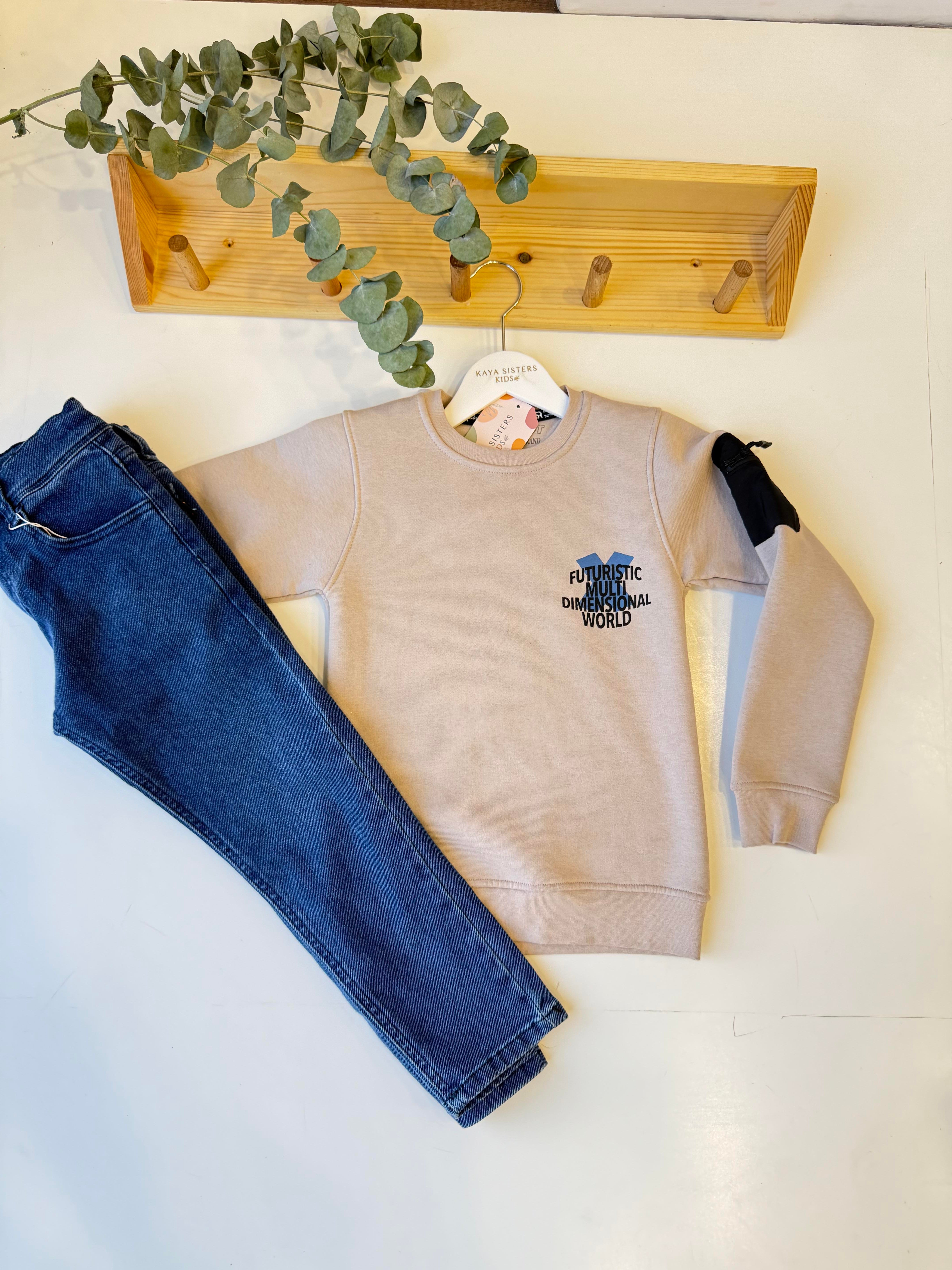 8898 Kids Futuristic Baskılı Sweatshirt 7-10 Yaş
