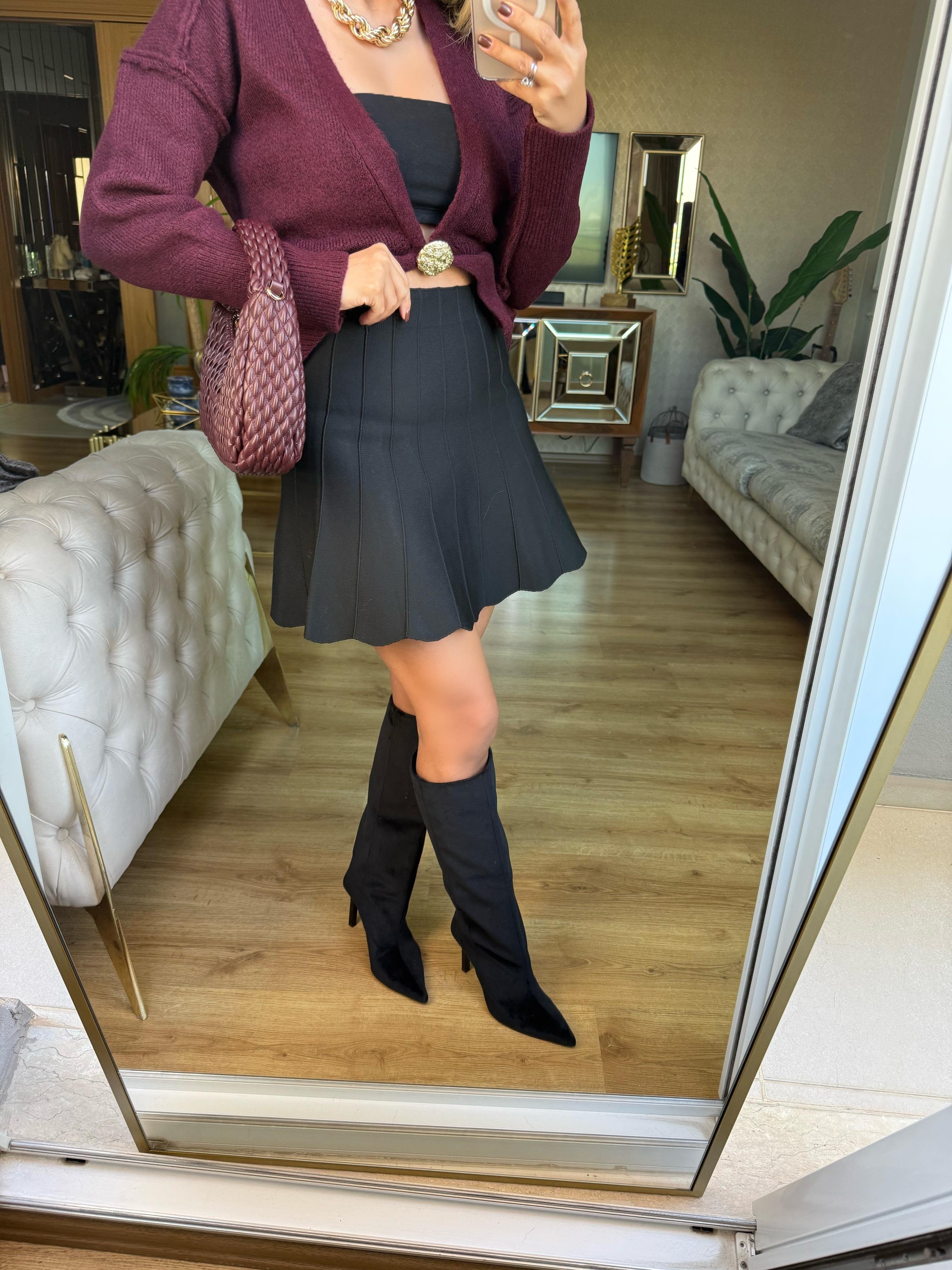 8926 Pliseli Triko Etek