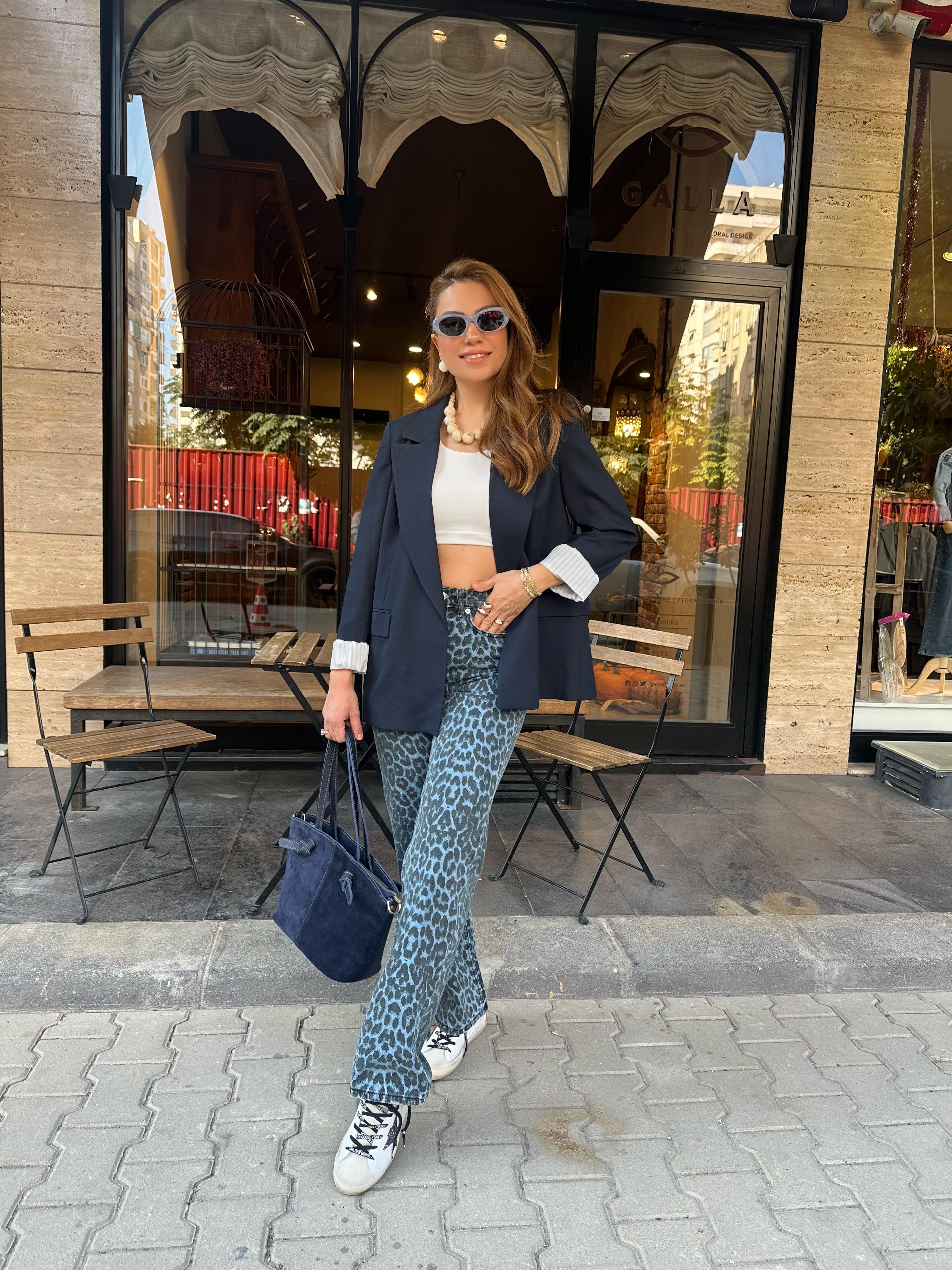 8936 Leopar Straight Fit Pantolon