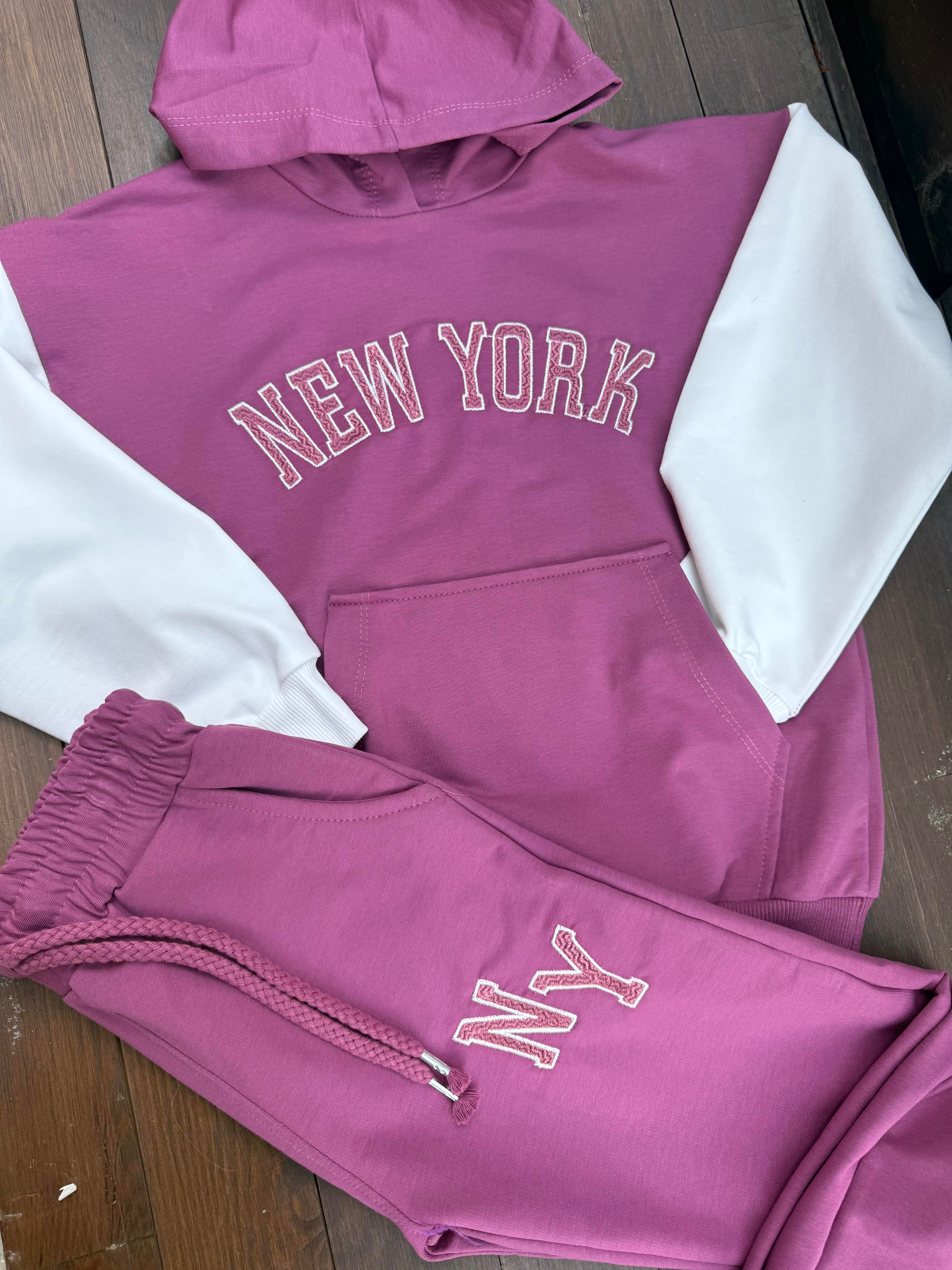 8972 Kids New York Baskılı Kapşonlu Takım 9-10/12-13 Yaş