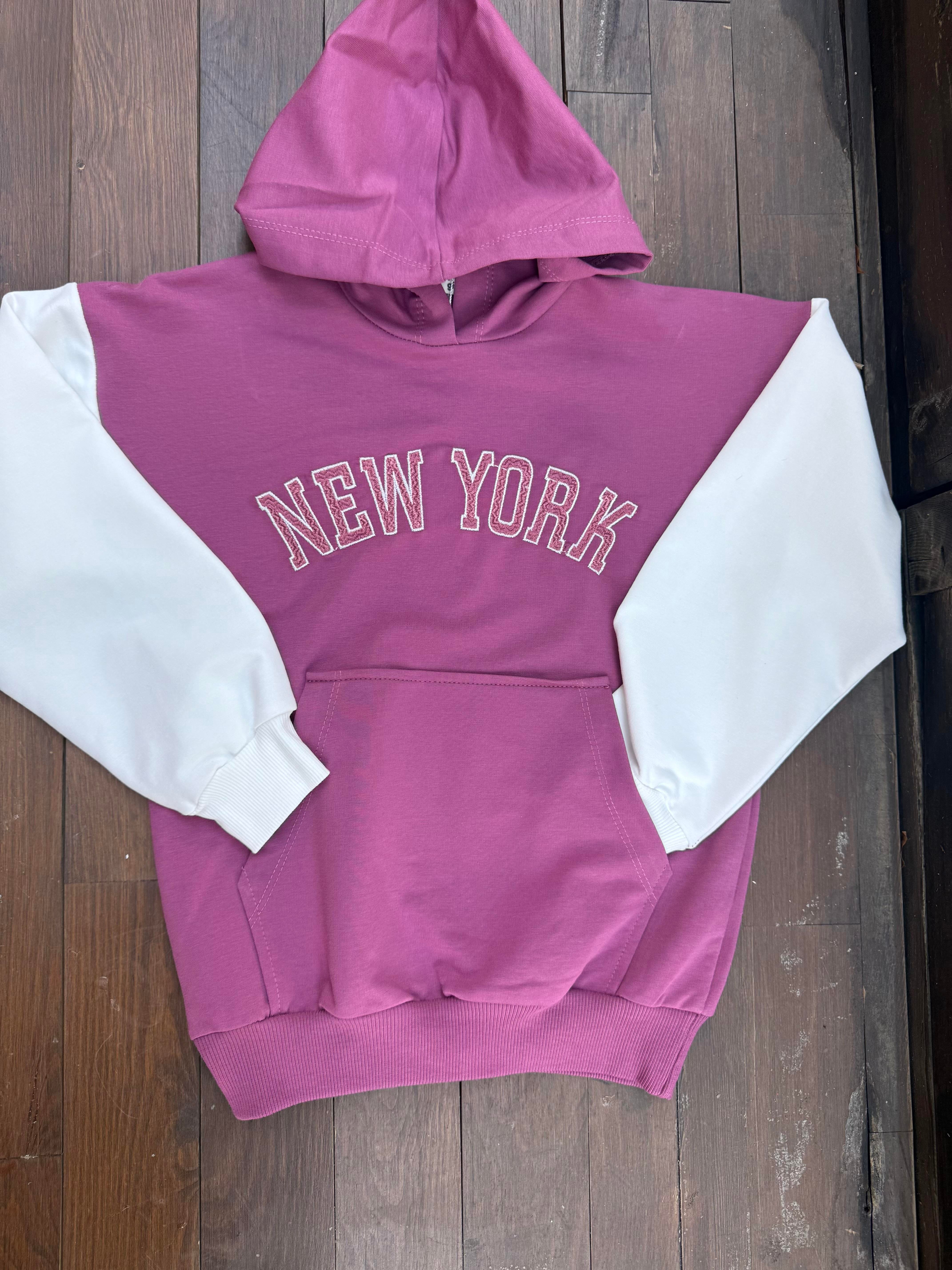 8972 Kids New York Baskılı Kapşonlu Takım 9-10/12-13 Yaş