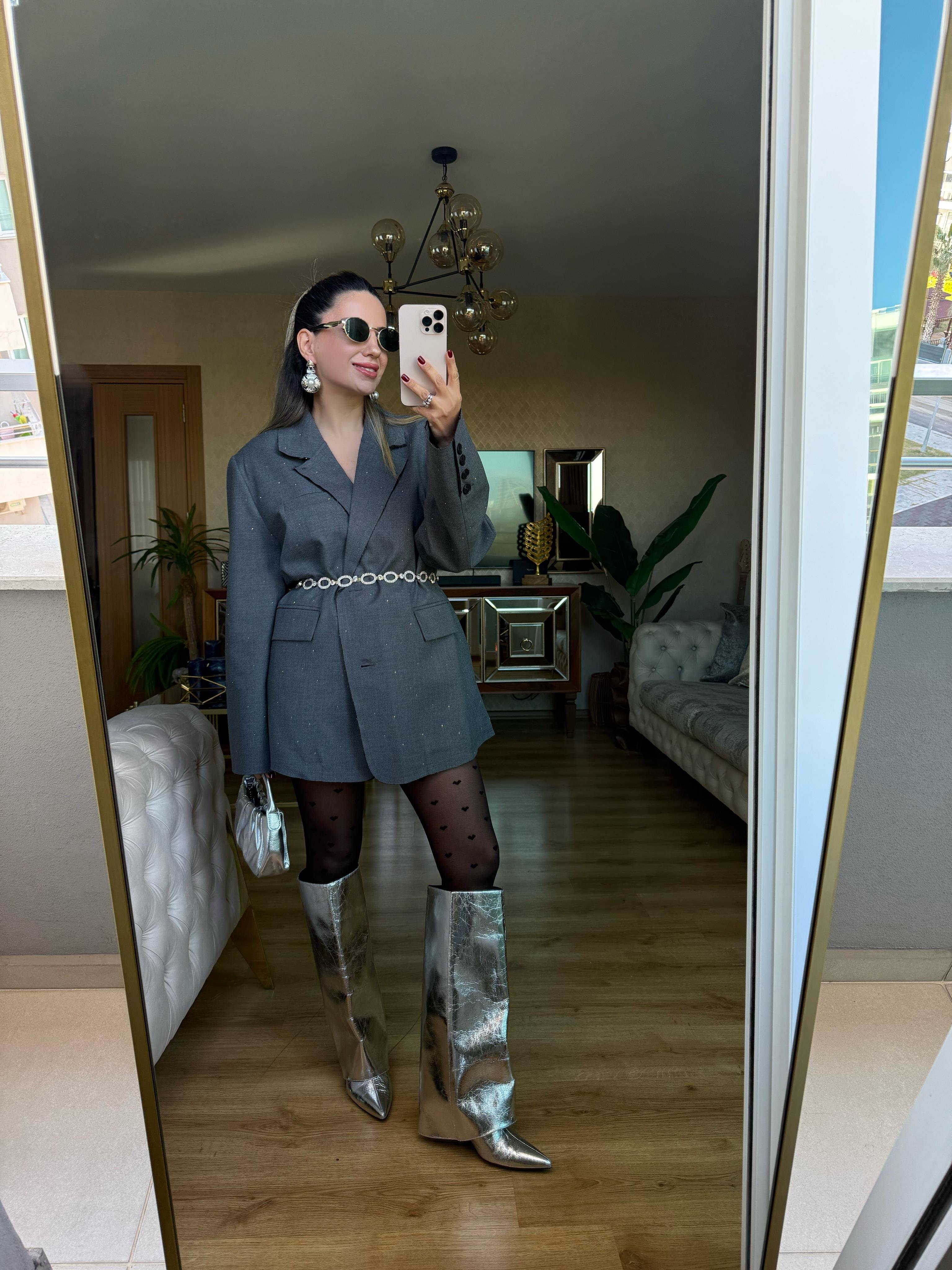 9070 Taşlı Antrasit Blazer Ceket