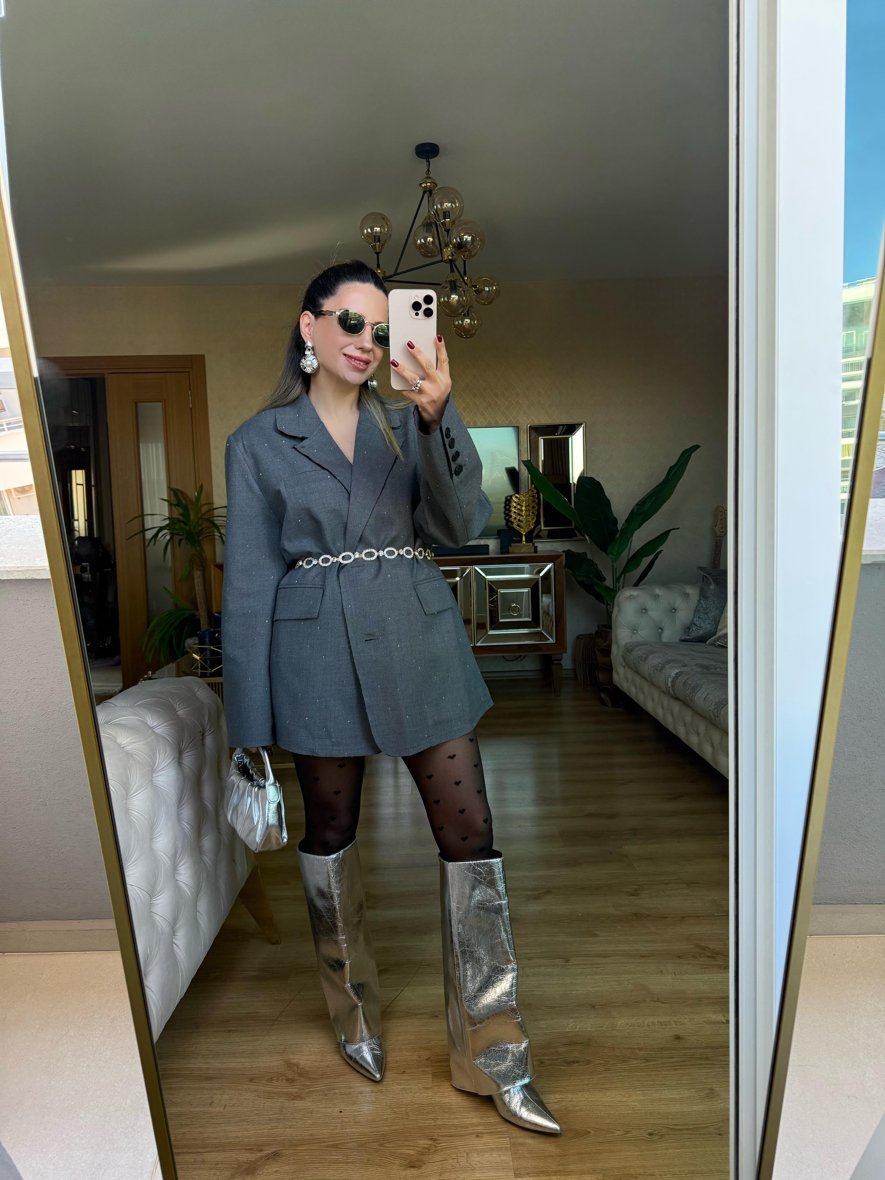 9070 Taşlı Antrasit Blazer Ceket
