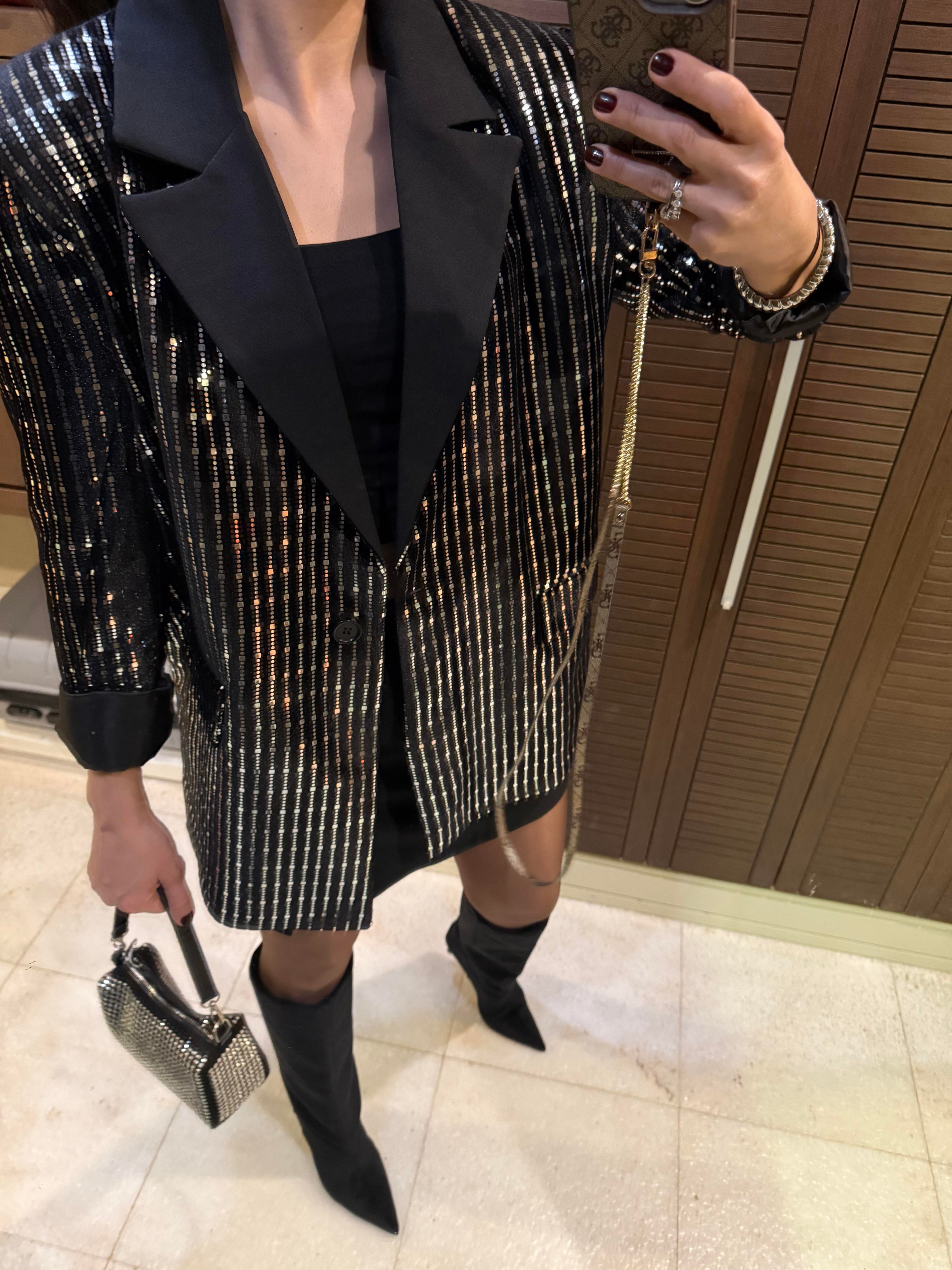 9094 Gri Pullu Blazer Ceket