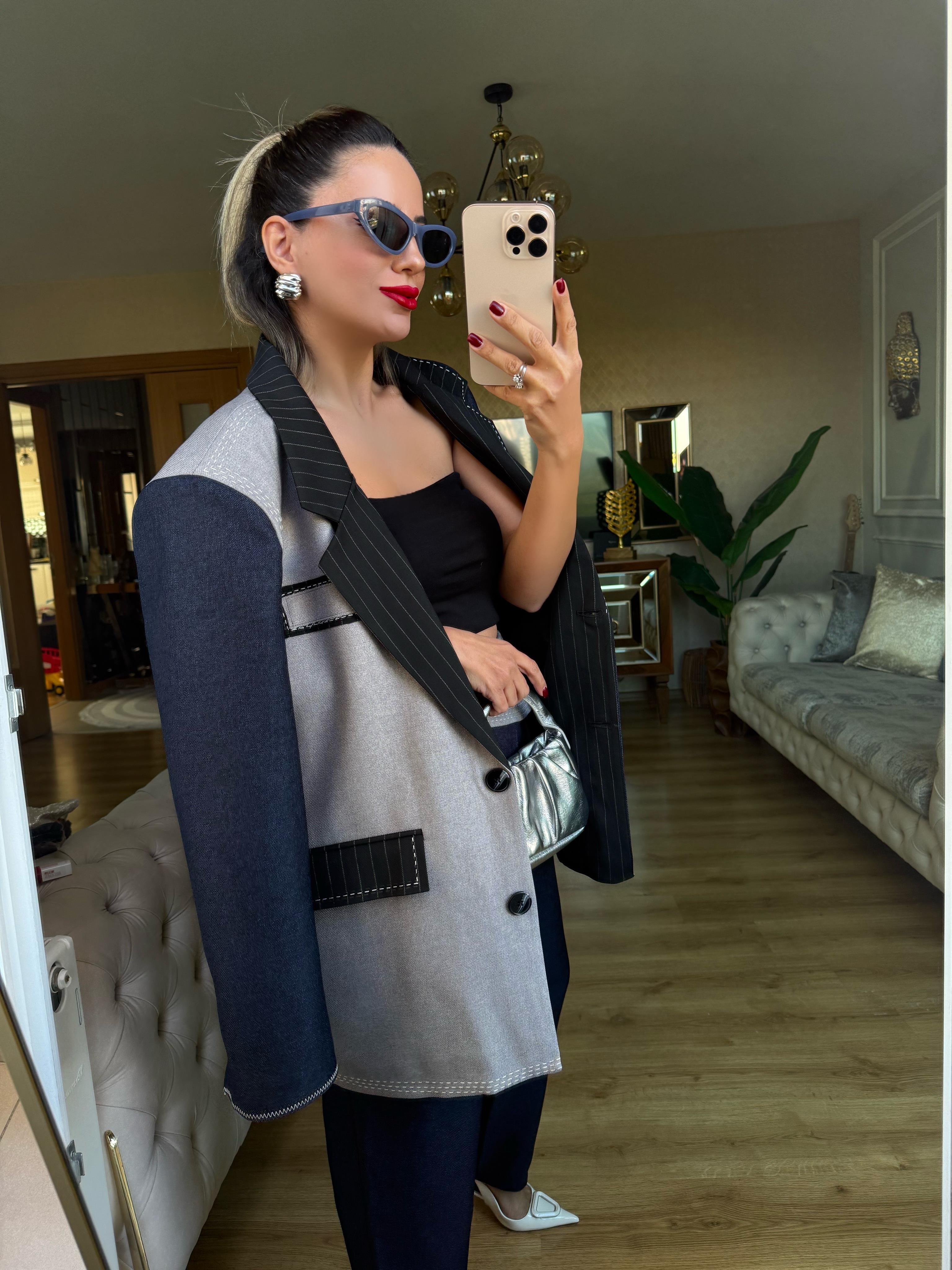 9115 Tasarım Dikiş Detaylı Blazer Ceket