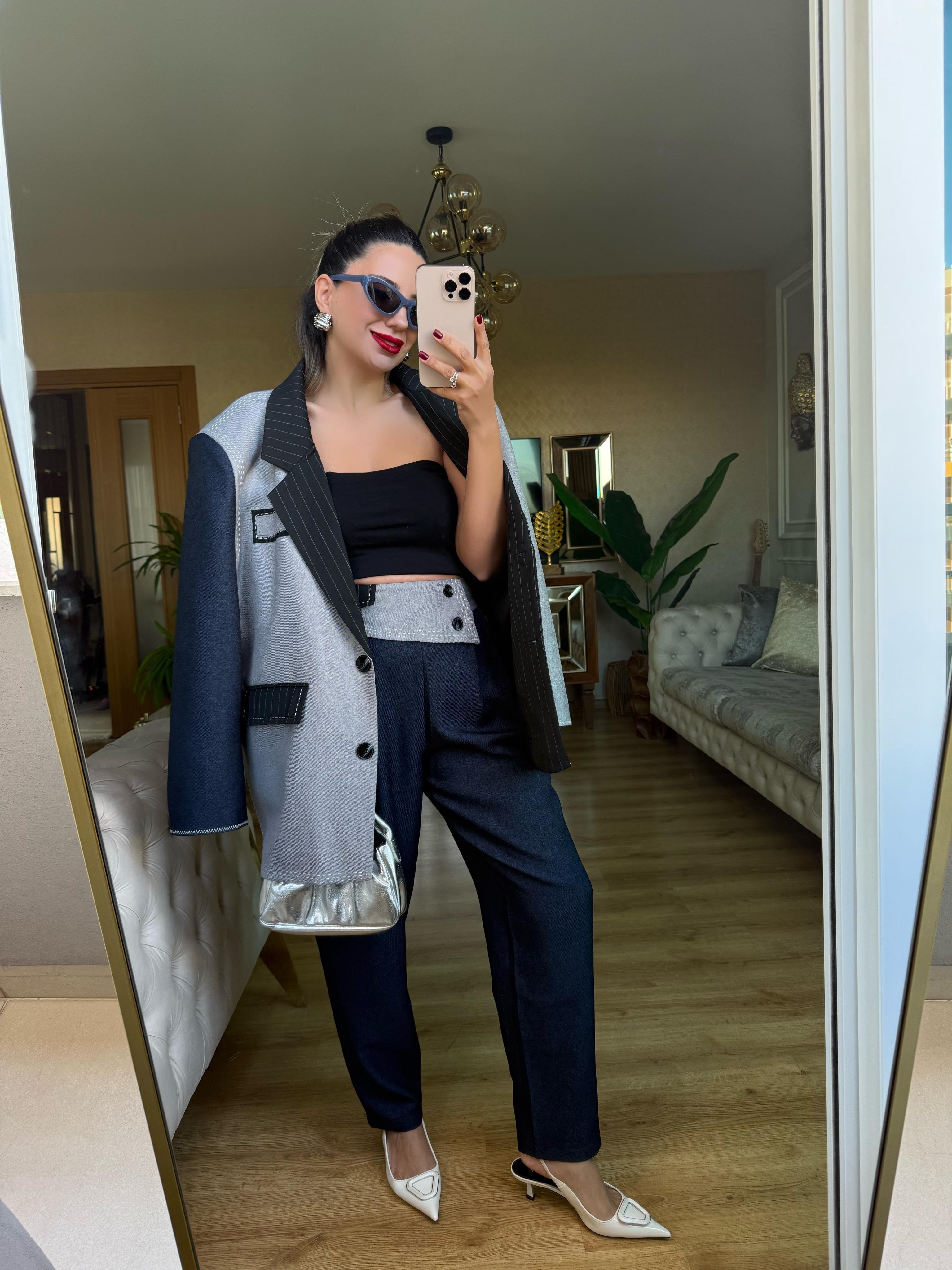 9115 Tasarım Dikiş Detaylı Blazer Ceket