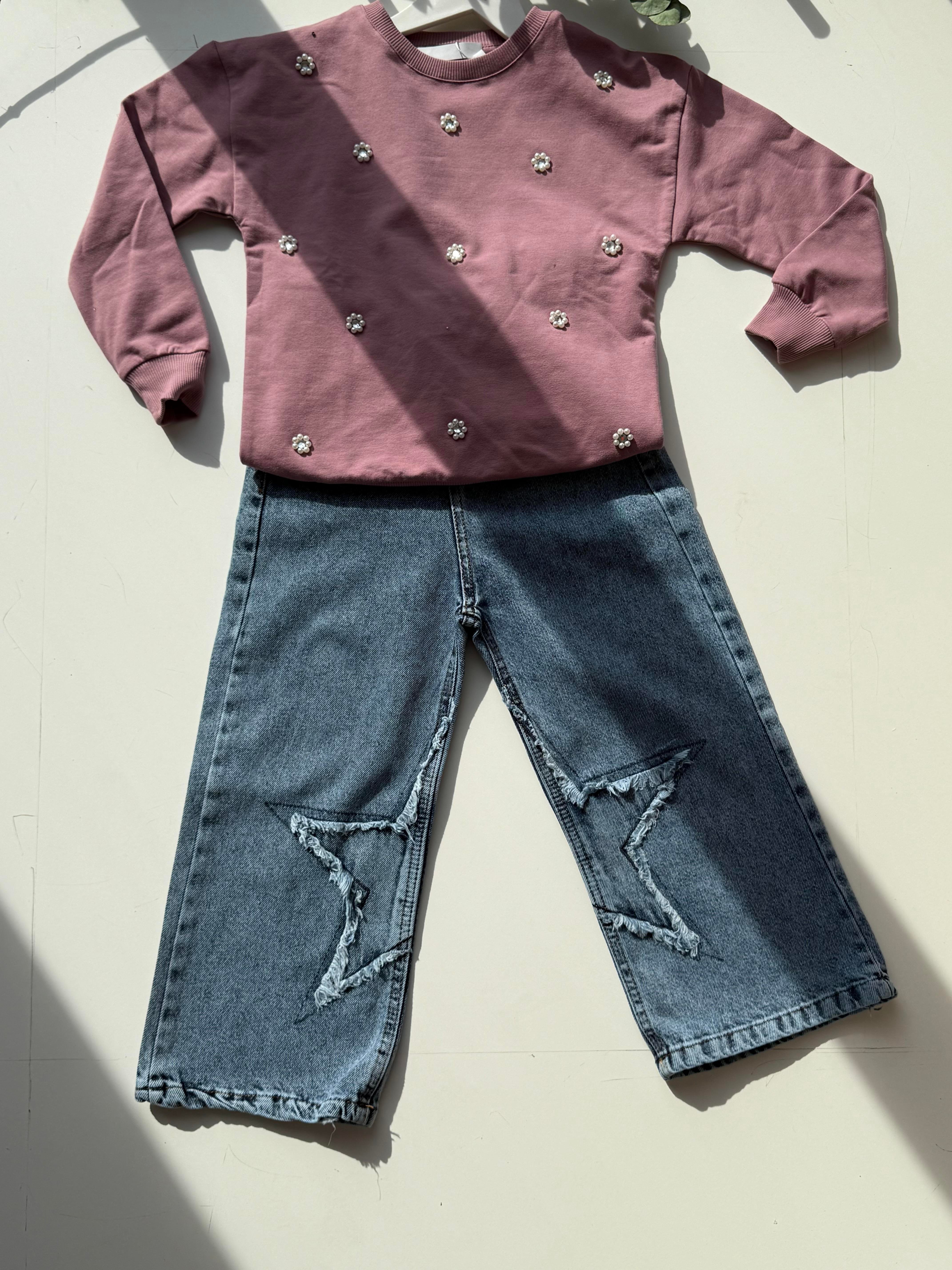 9130 Kids İncili Sweatshirt 5-6/13-14 Yaş