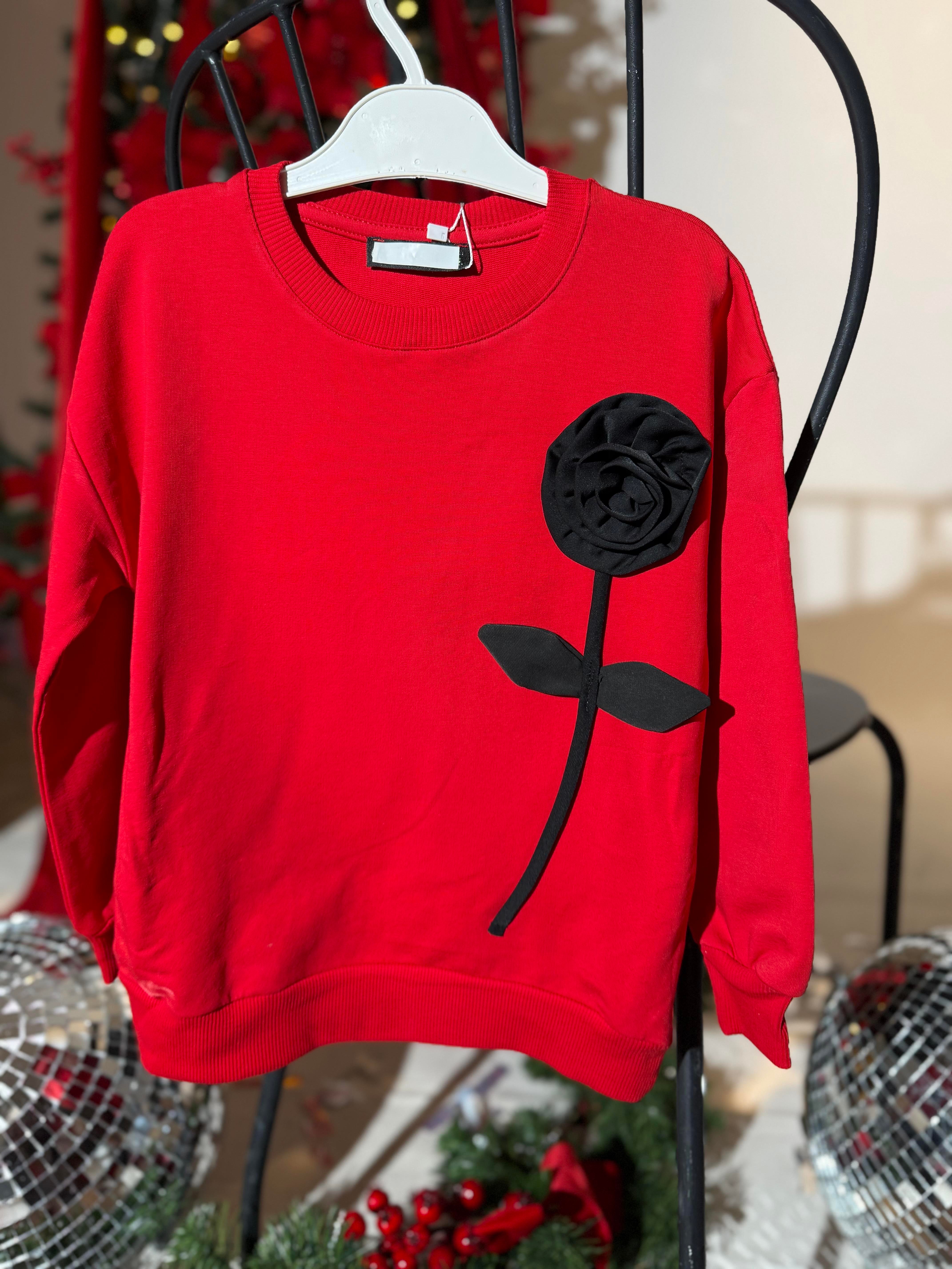 9132 Kids Gül Detaylı Sweatshirt 5-6/13-14 Yaş