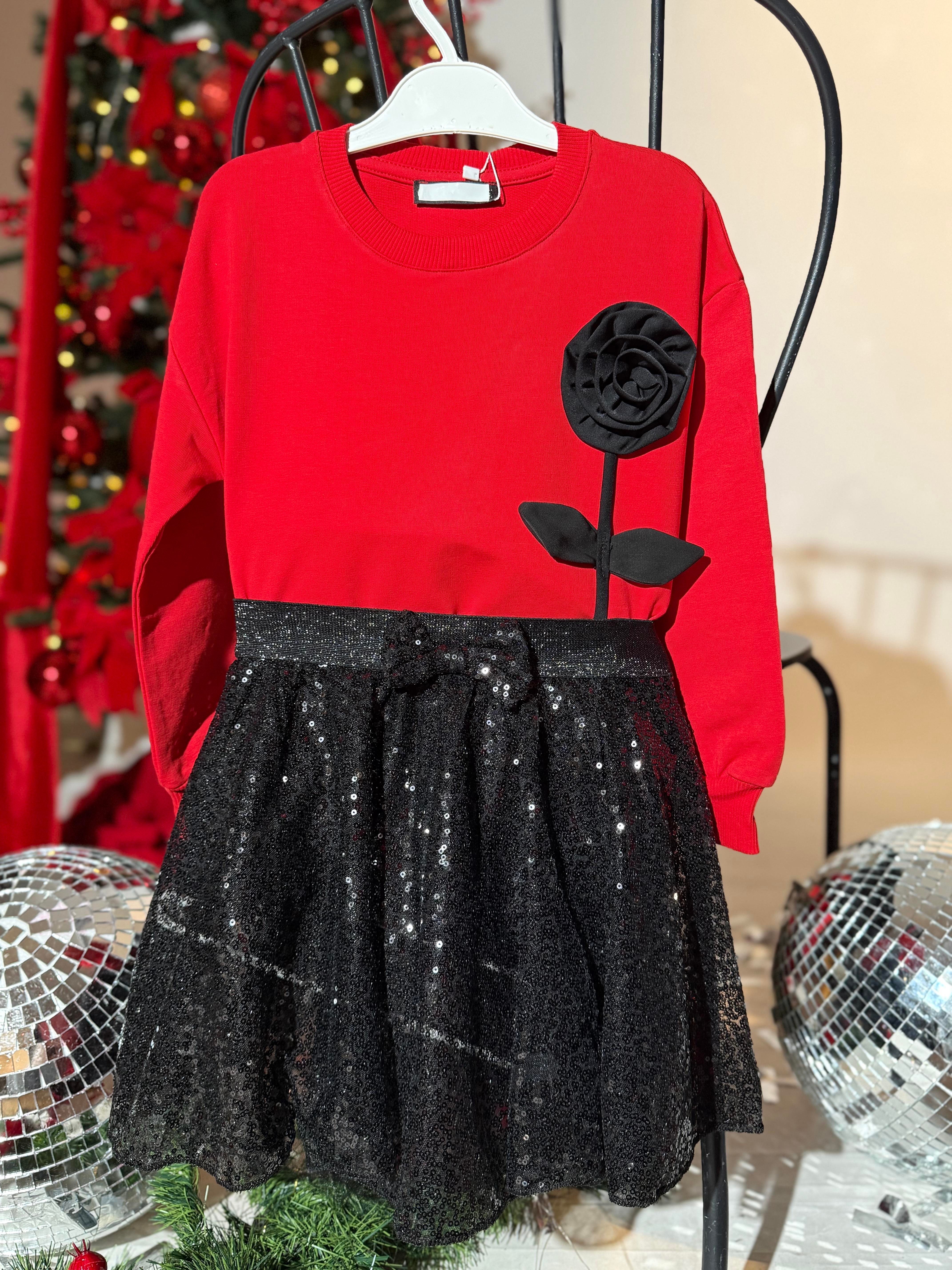 9132 Kids Gül Detaylı Sweatshirt 5-6/13-14 Yaş