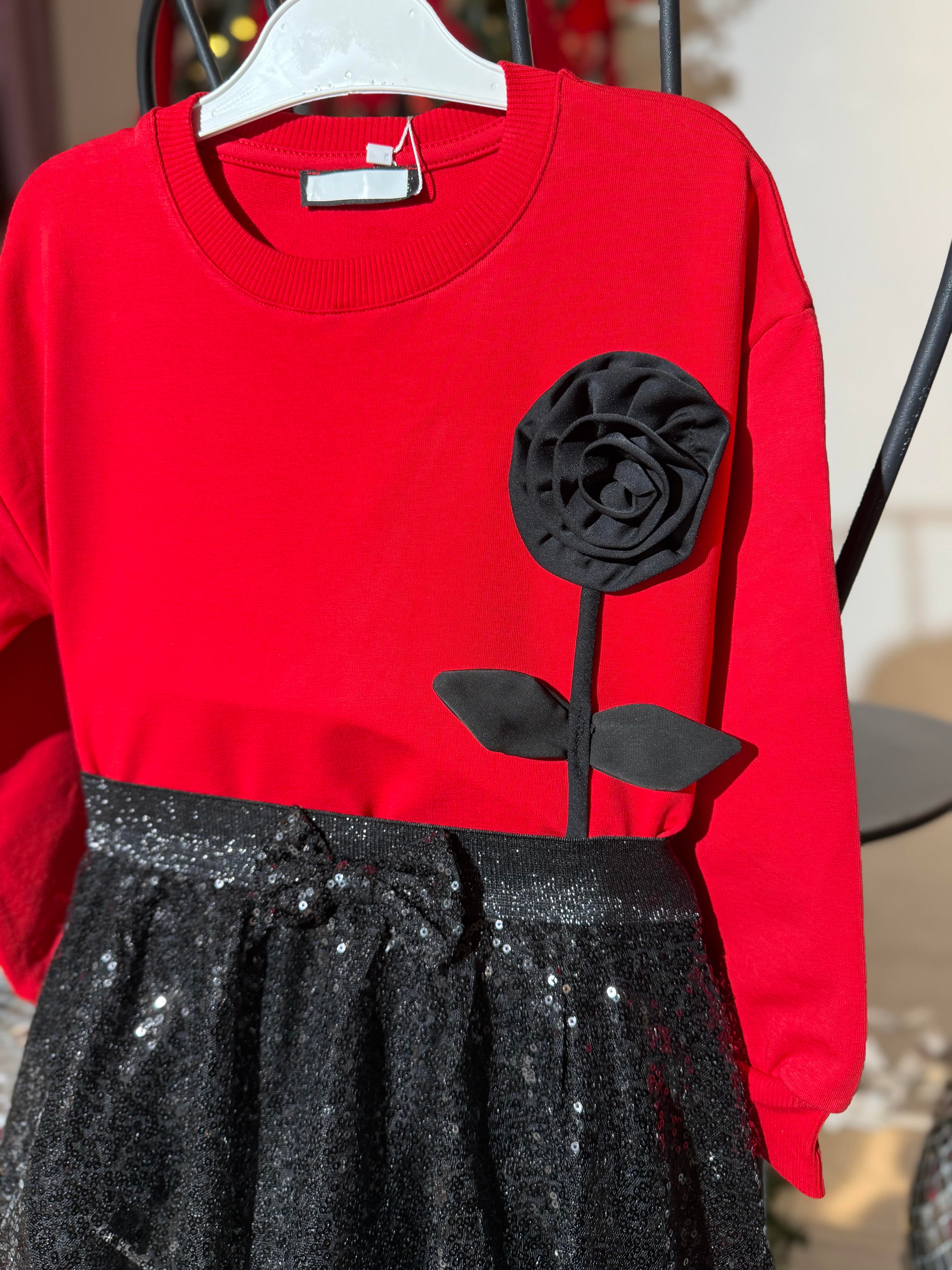9132 Kids Gül Detaylı Sweatshirt 5-6/13-14 Yaş