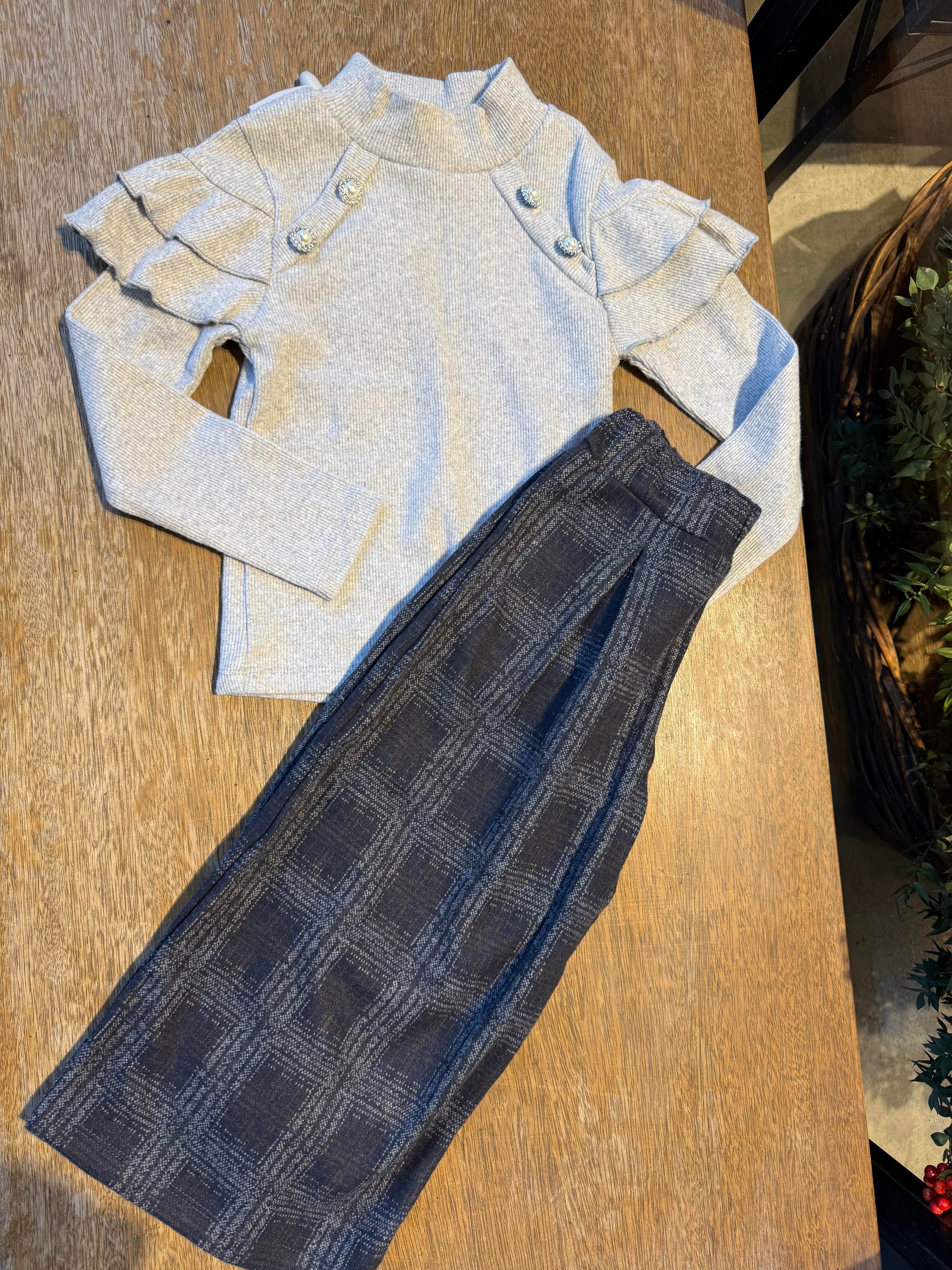 9133 Kids Kareli Kız Çocuk Örme Pantolon 3-4/7-8 Yaş