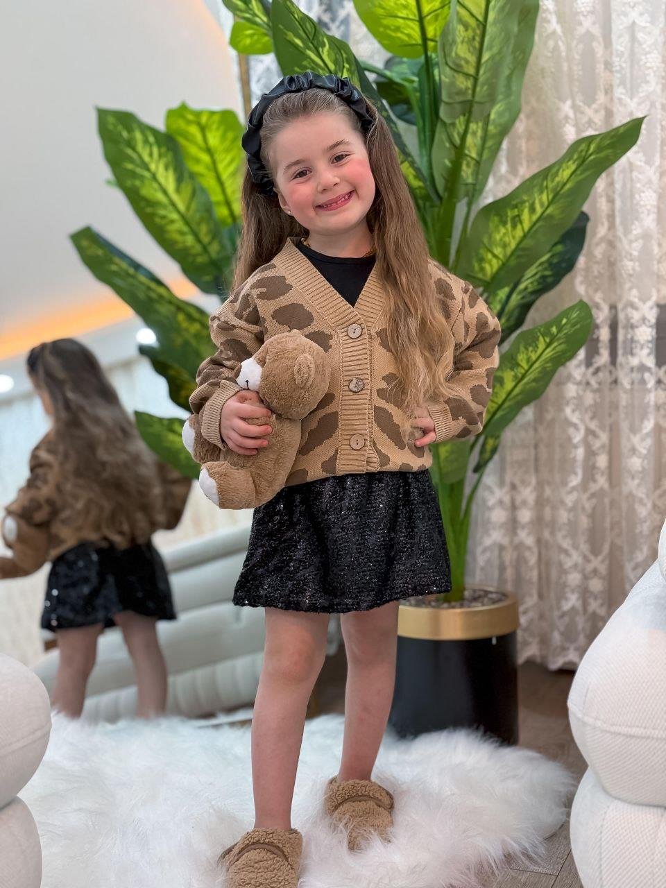 9139 Kids Leopar Hırkalı Payet Etekli Takım 2-3/7-8 Yaş